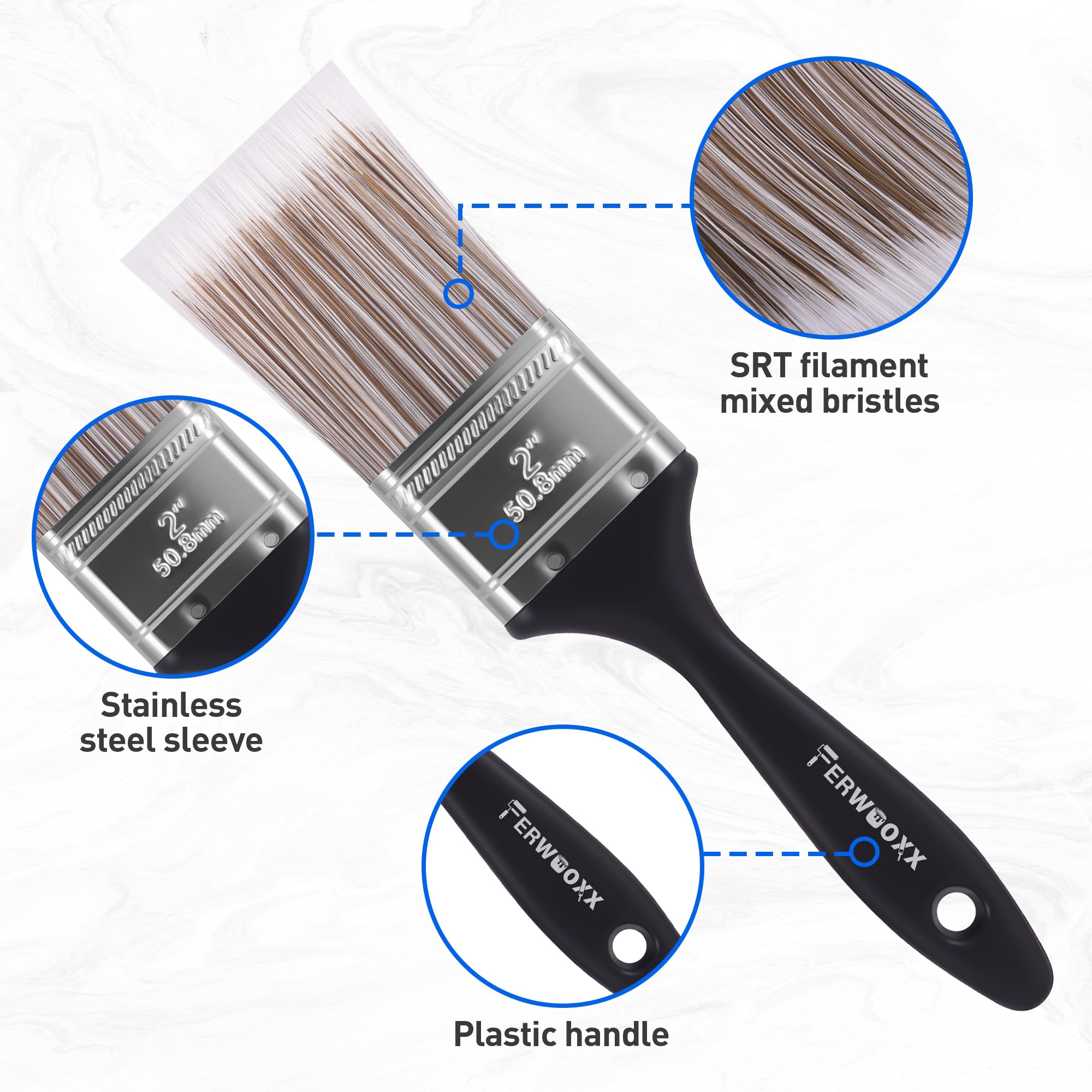 Pinceles de pintura, plano y angular, para todas las pinturas de látex y óleo, para barniz, pasta, yeso y lavado de cal (48 paquetes)