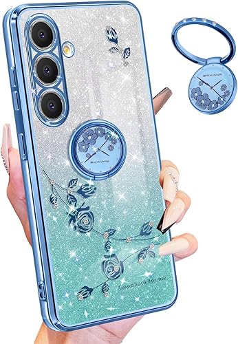Miniatura 1 de Coralogo Funda para teléfono Samsung Galaxy A54 5G 3 en 1 con purpurina brillante para mujeres y niñas, funda brillante con bonito diseño floral de