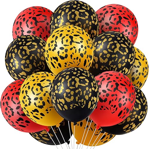Vista 7 de Gejoy 36 globos de guepardo, globos dorados con estampado de leopardo de 12 pulgadas, decoración de animales de la selva de leopardo para decoración