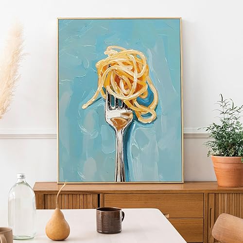 Miniatura 4 de Arte de pared para cocina, arte de pared moderno retro divertido para cocina, arte de pared, impresiones abstractas de pasta y tenedor, decoración