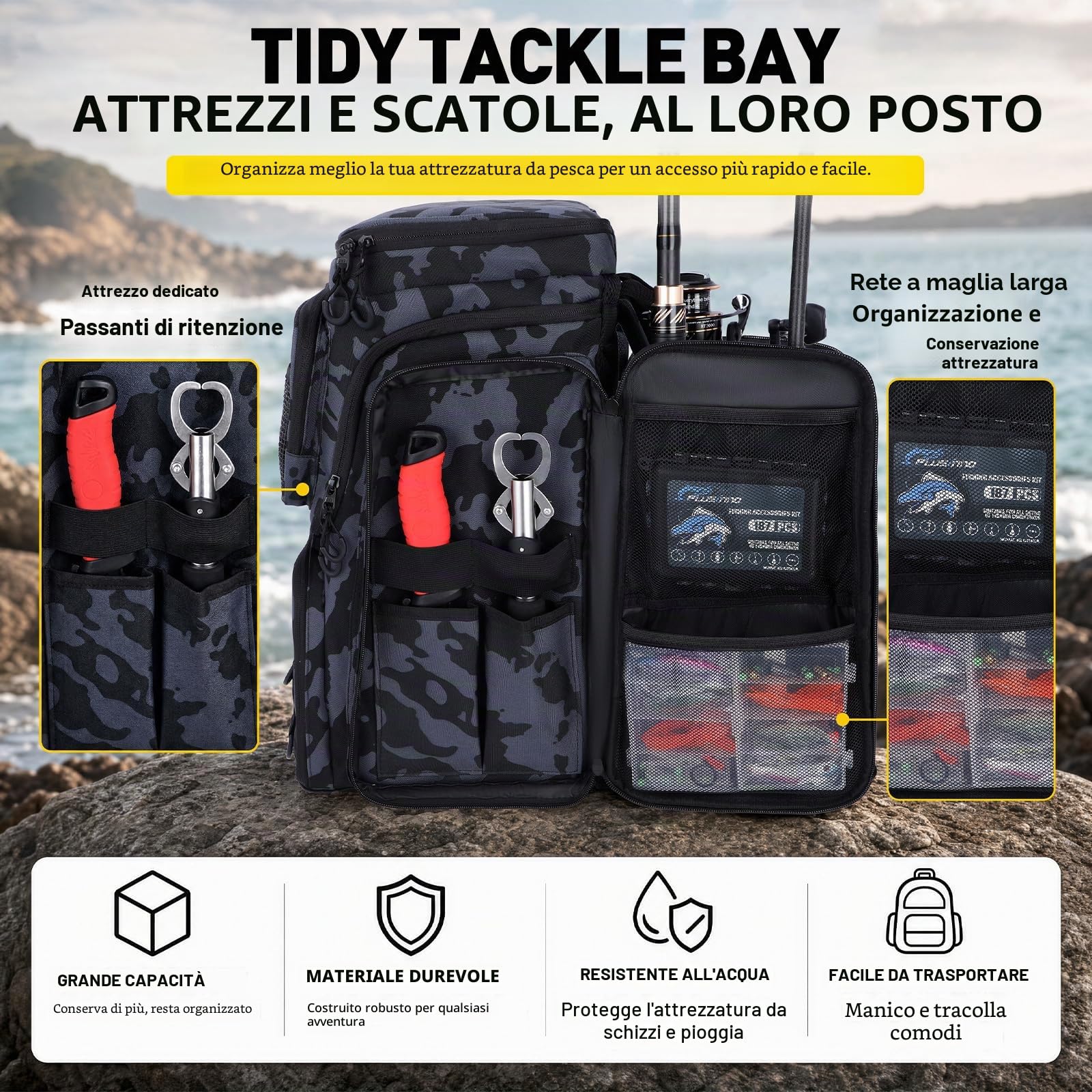 PLUSINNO Fishing Backpack With Tackle Boxes zaino da pesca con scatole per attrezzatura Unisex - Adulto