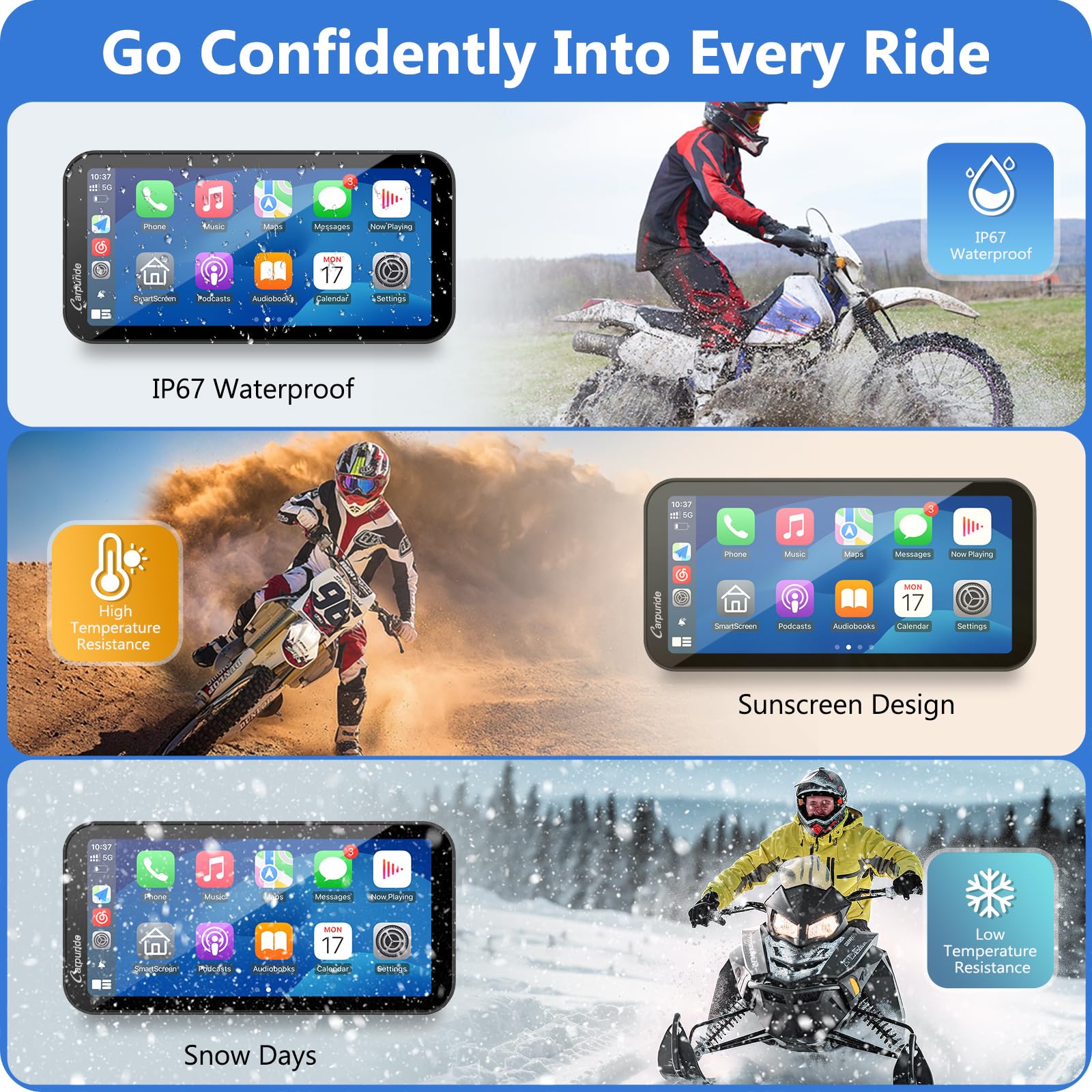 Amazon.com: Carpuride W603 - Pantalla Carplay GPS para motocicleta