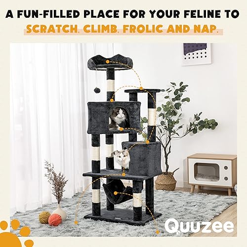 Miniatura 2 de Quuzee Árbol para gatos de interior  Torre alta para gatos de varios niveles con condominios, postes rascadores de sisal y hamaca, percha superior