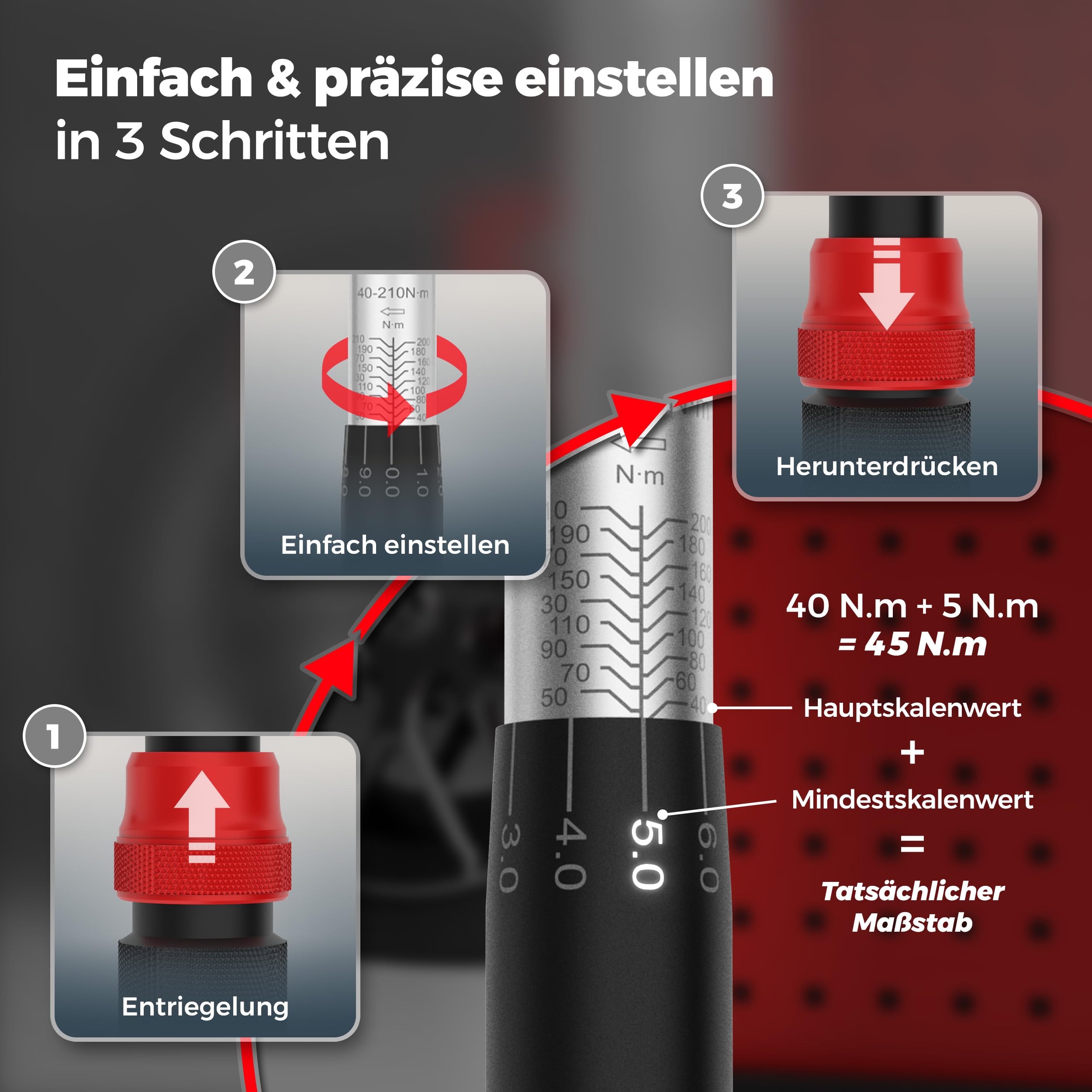 Drehmomentschlüssel 1/2 Zoll 40-210 Nm Auto Reifenwechsel Ratsche TUV & GS
