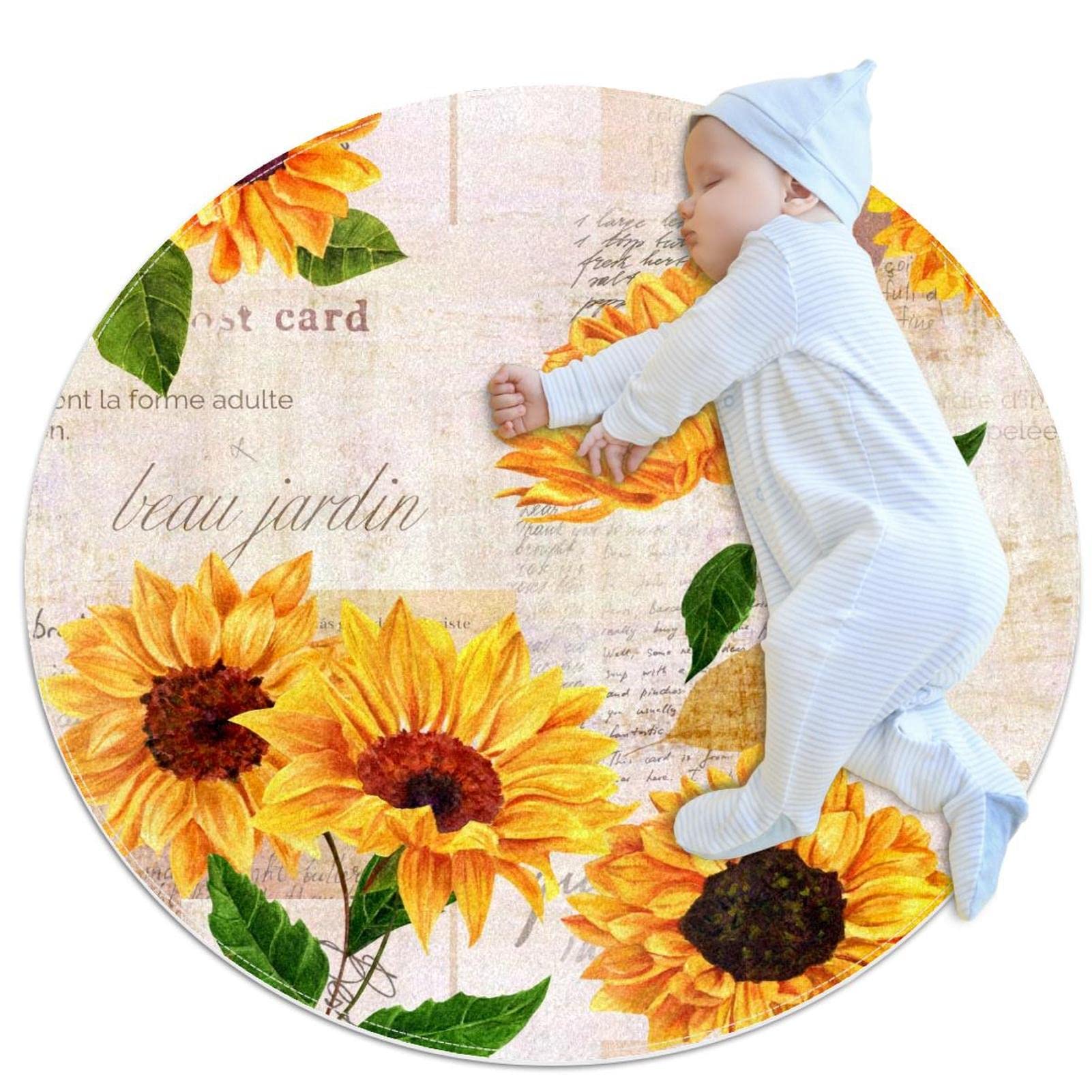 Tapis de sol vintage rond 1m avec envers antidérapant sécurisé