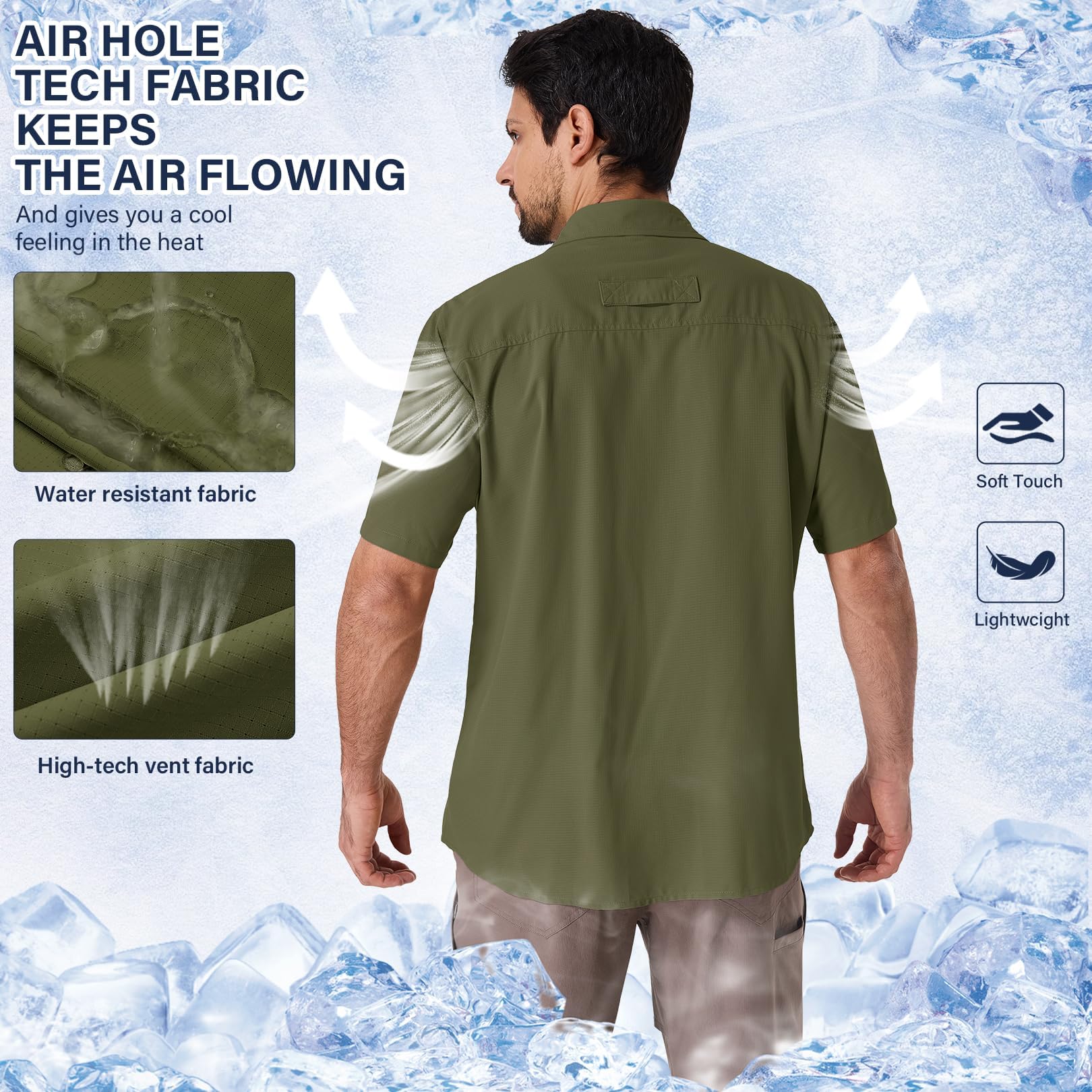 Hemd Herren Kurzarm Safari UPF50+ UV Schutz Wanderhemd Herren Funktionshemd Outdoorhemd Atmungsaktiv Schnelltrocknend Hemd