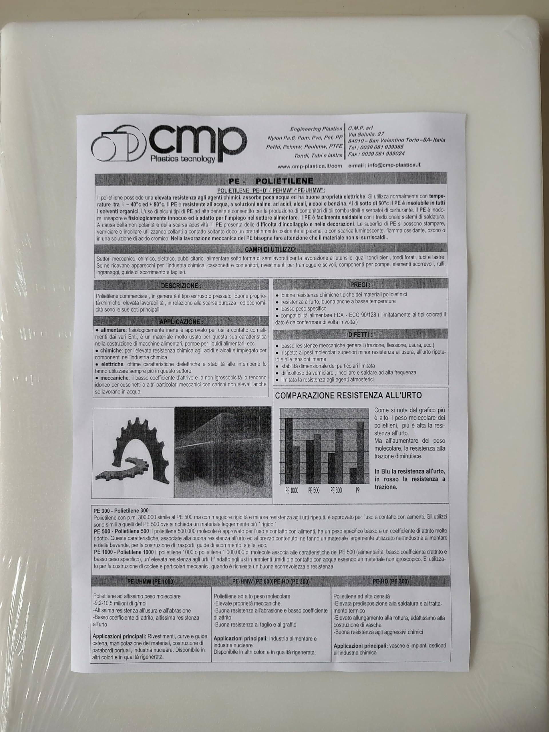 MCM service srl Tagliere in polietilene Professionale Bianco 70x40x2 Fermi Made in Italy