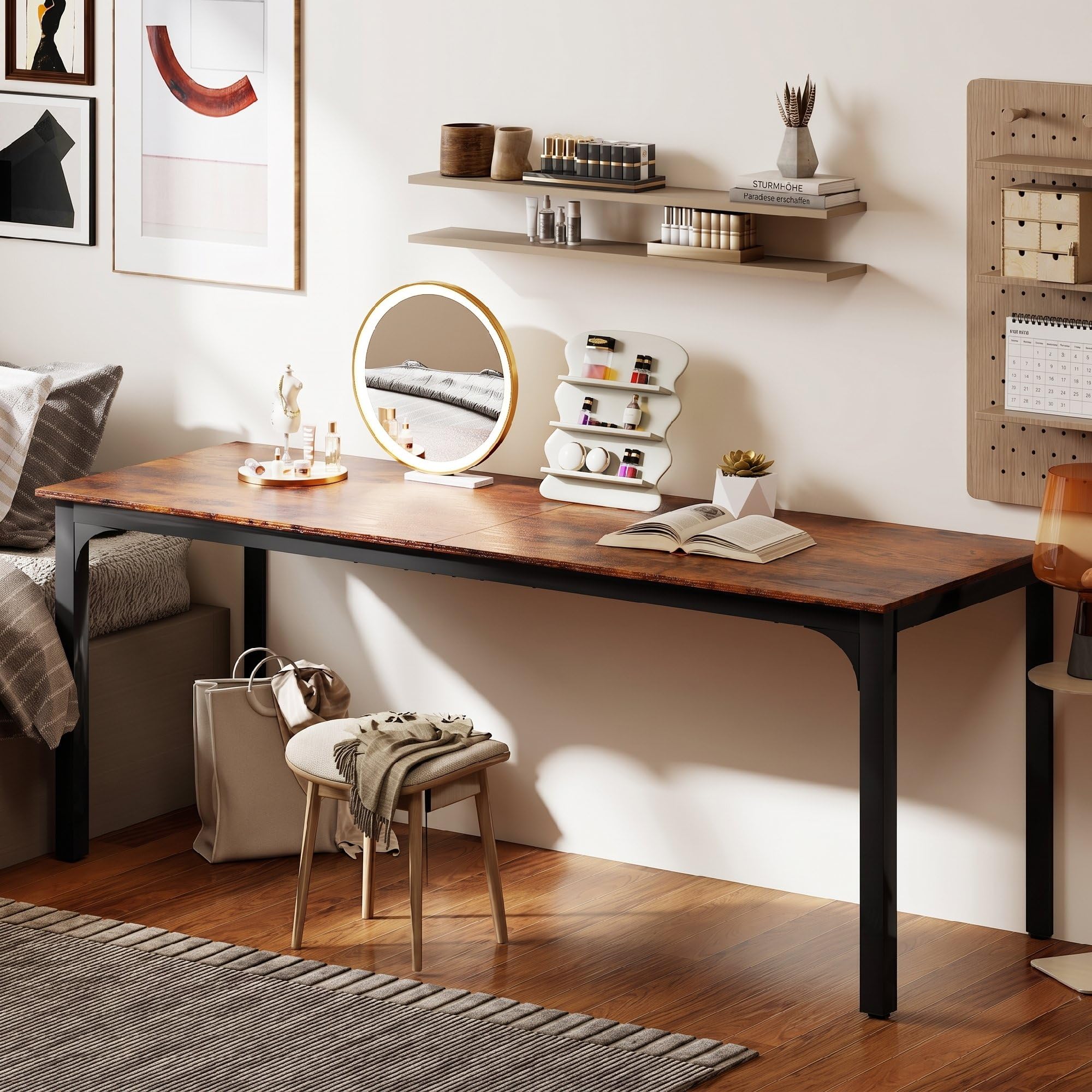 HOMCOM Schreibtisch mit Industrie-Design 200 x 60 x 75 cm Rustikal Braun