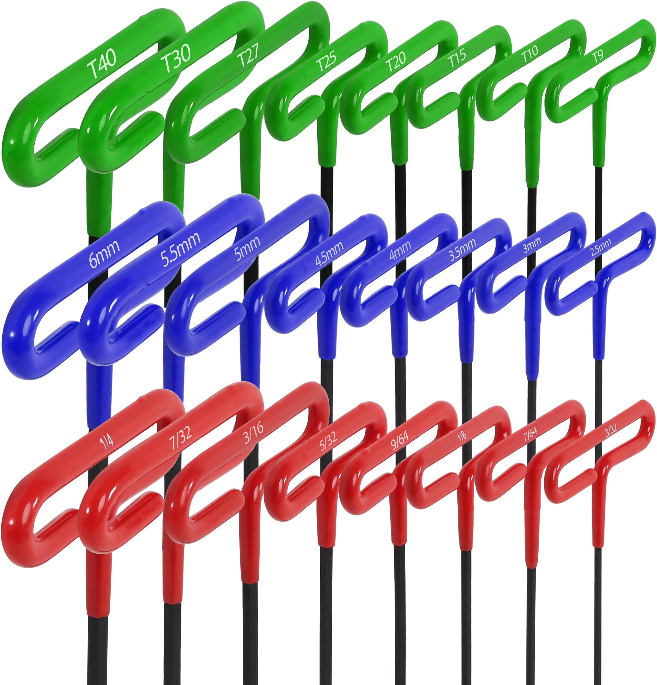 ABN Long T Handle Allen Wrench Sets Metric and Standard 24pc SAE 3/32