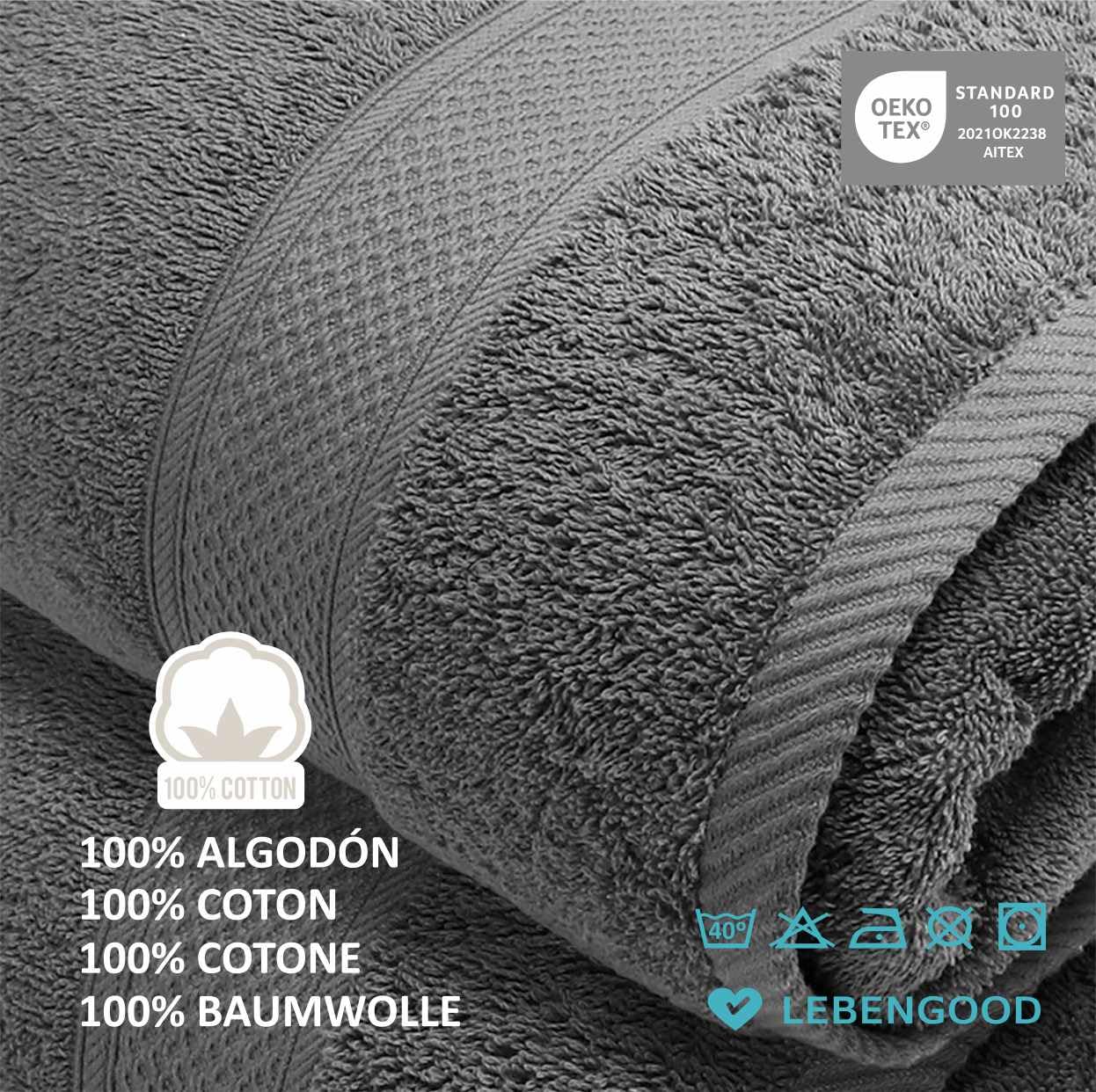 LEBENGOOD Juego de Toallas de Baño 100% Algodón Premium 550gsm 2 Grandes 70x140 cm Suaves Absorbentes Set Ducha Hogar Hotel