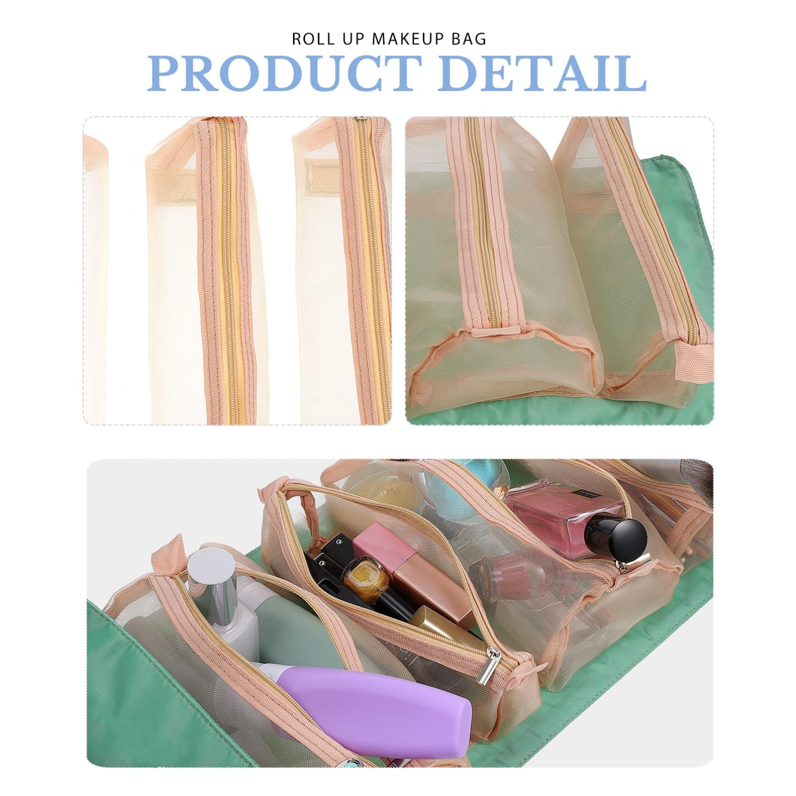 minkissy 3piezas Bolsa De Maquillaje Enrollable y Removible Organizador Cosmético Portátil para Viaje para Cosméticos y Accesorios De Belleza