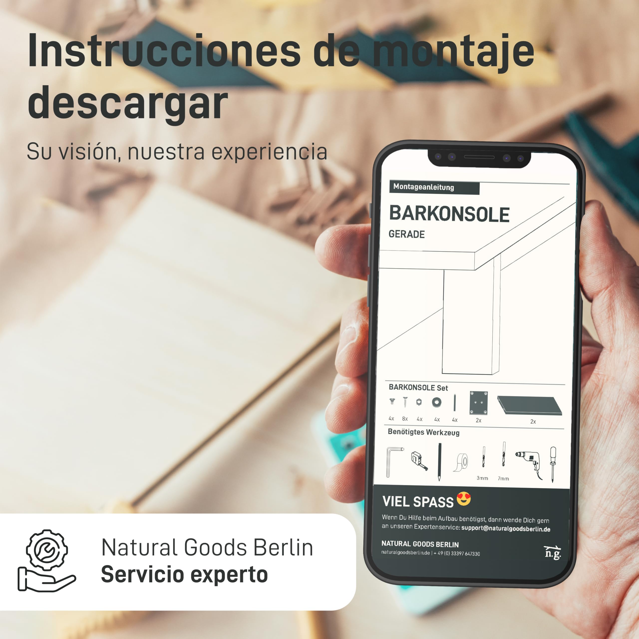 Natural Goods Berlin 2X Consola de Barra Recta, Base de mostrador metálica, Consola para mostradores, Soporte Superior (Blanco, Recta)