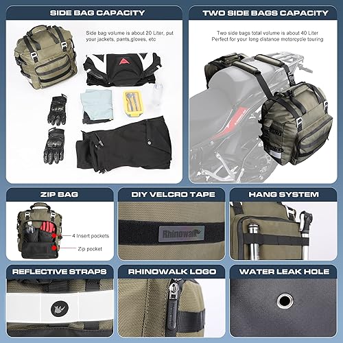 Miniatura 4 de Rhinowalk Alforja para motocicleta, impermeable, para motor, de liberación rápida, 20 litros, se adapta a la mayoría de los bastidores de