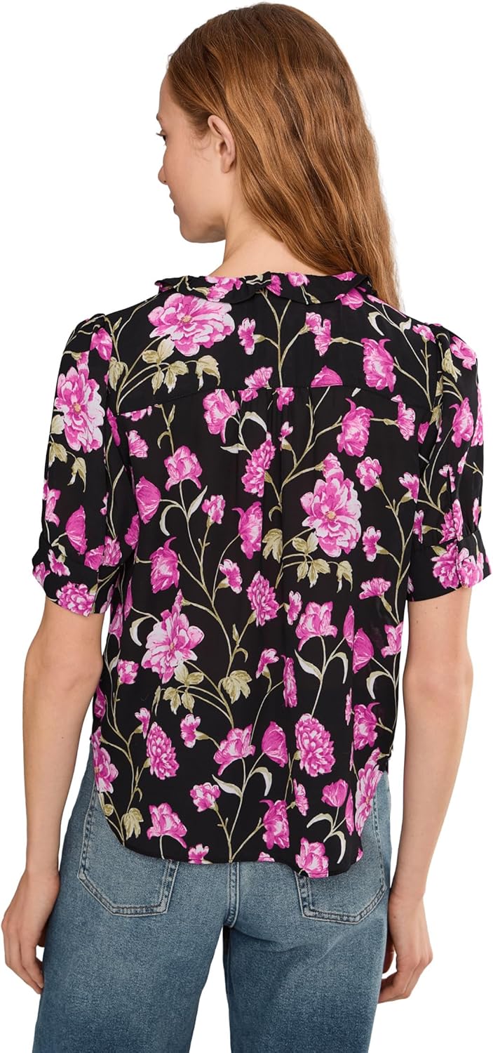 CeCe Womens Floral Ruffled Front V-Neck Top - Image 4