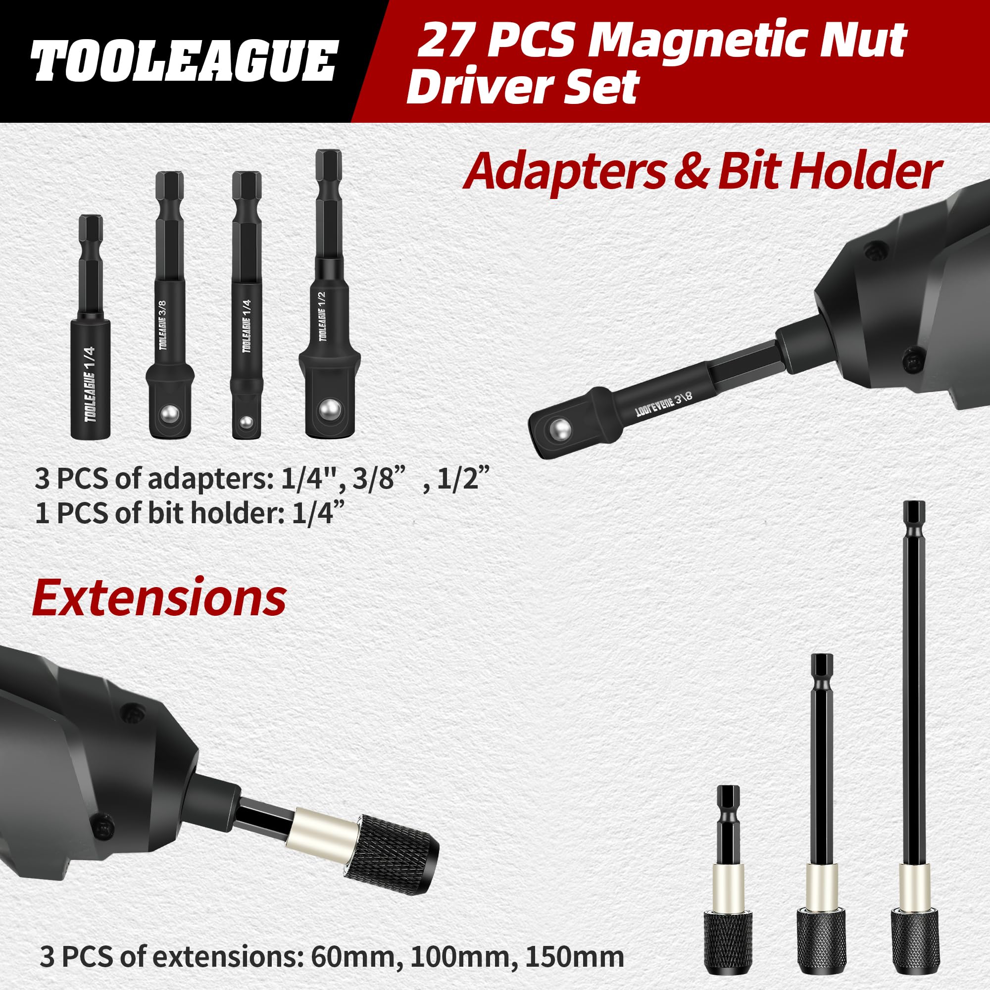 TOOLEAGUE Magnetic Nut Driver Set - 27 Pcs -3 TOOLEAGUE Magnetic Nut Driver Set - 27 Pcs -3