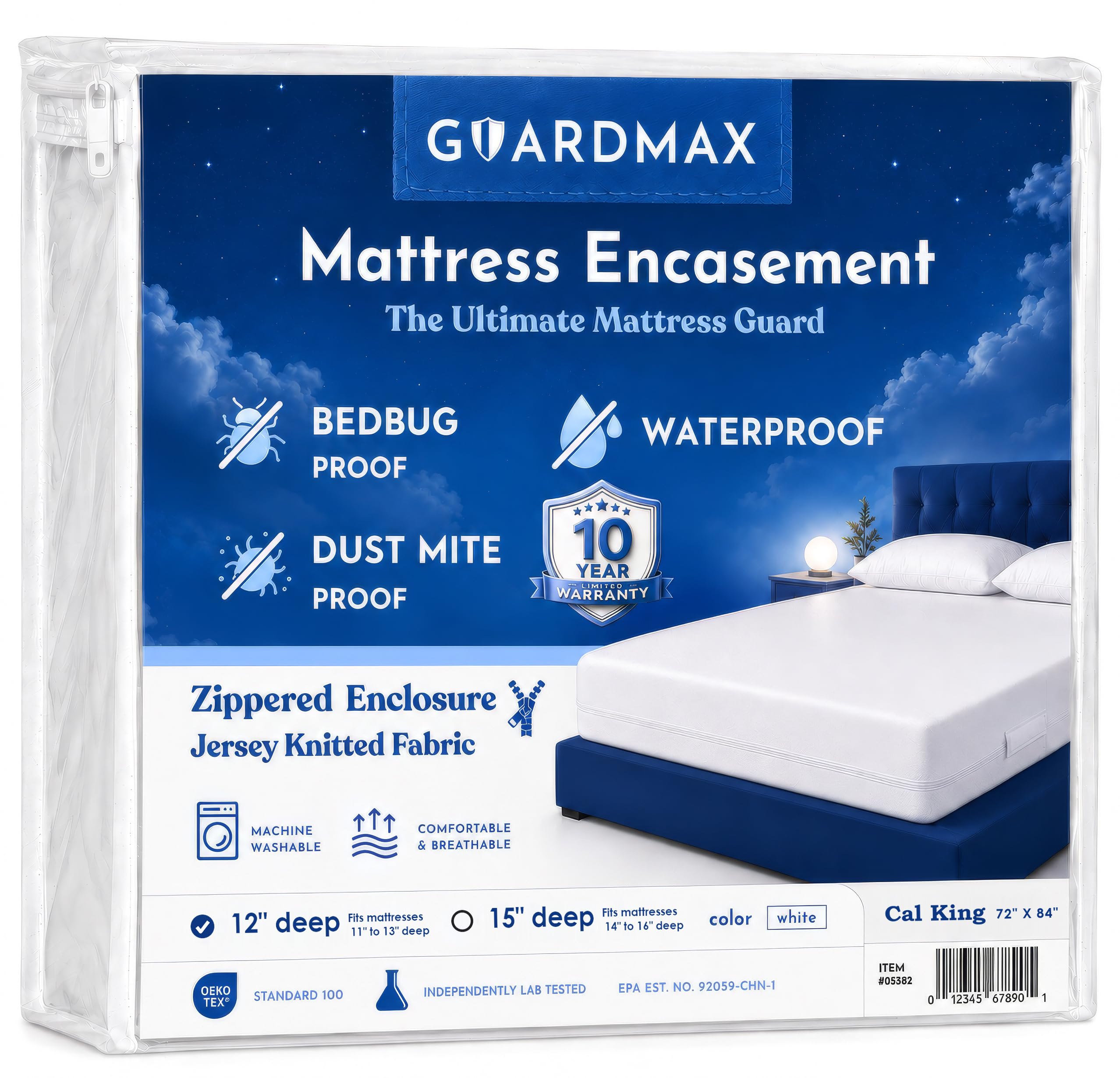 Guardmax California King Mattress Protector Zippered Bed Bug Mattress Cover
