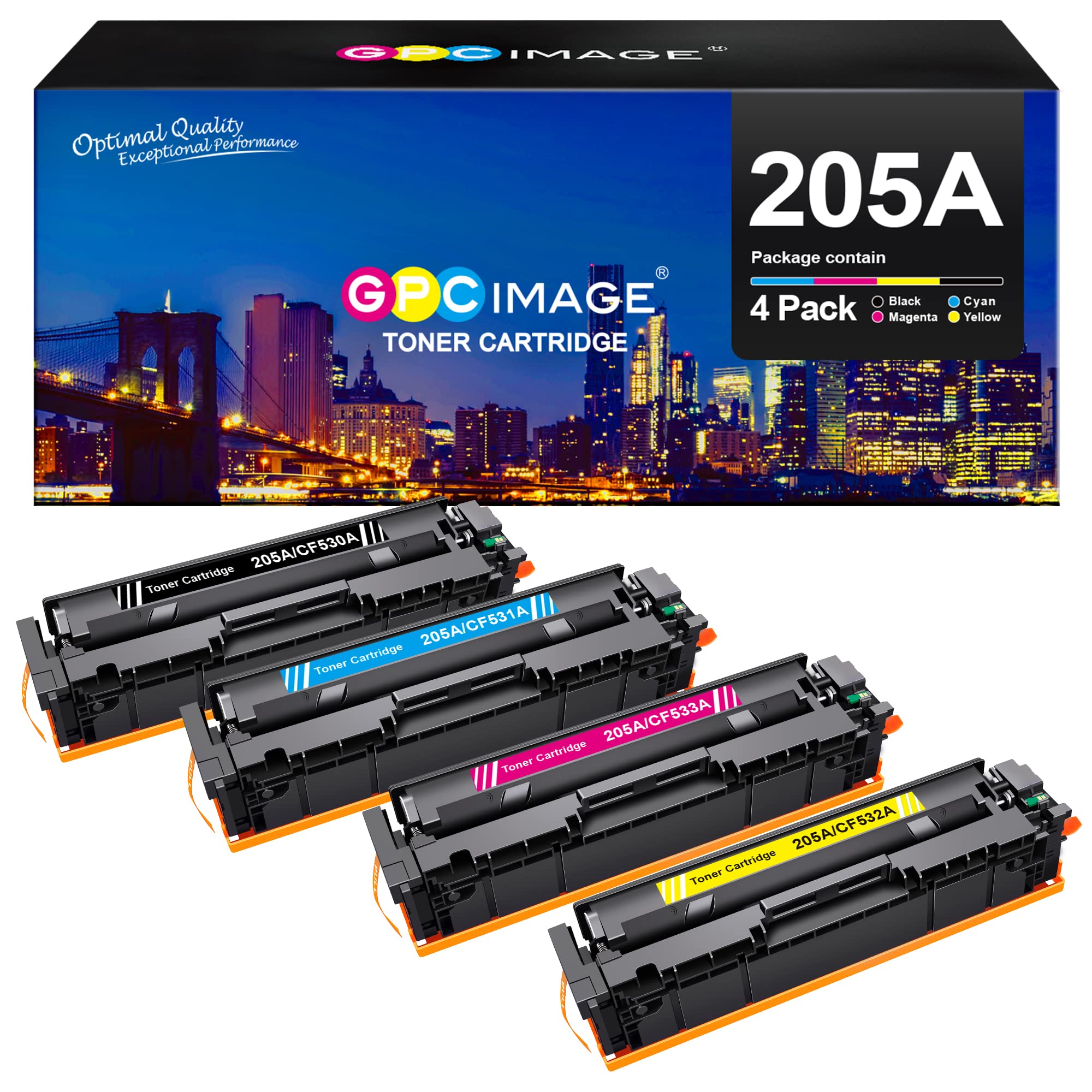 GPC Image Compatibili Cartucce di Toner Sostituzione per HP 205A CF530A per Color LaserJet Pro M154a M154nw MFP M180 M180n M180nw M180fw M181 M181n M181fw (Nero Ciano Magenta Giallo, 4-Pack)