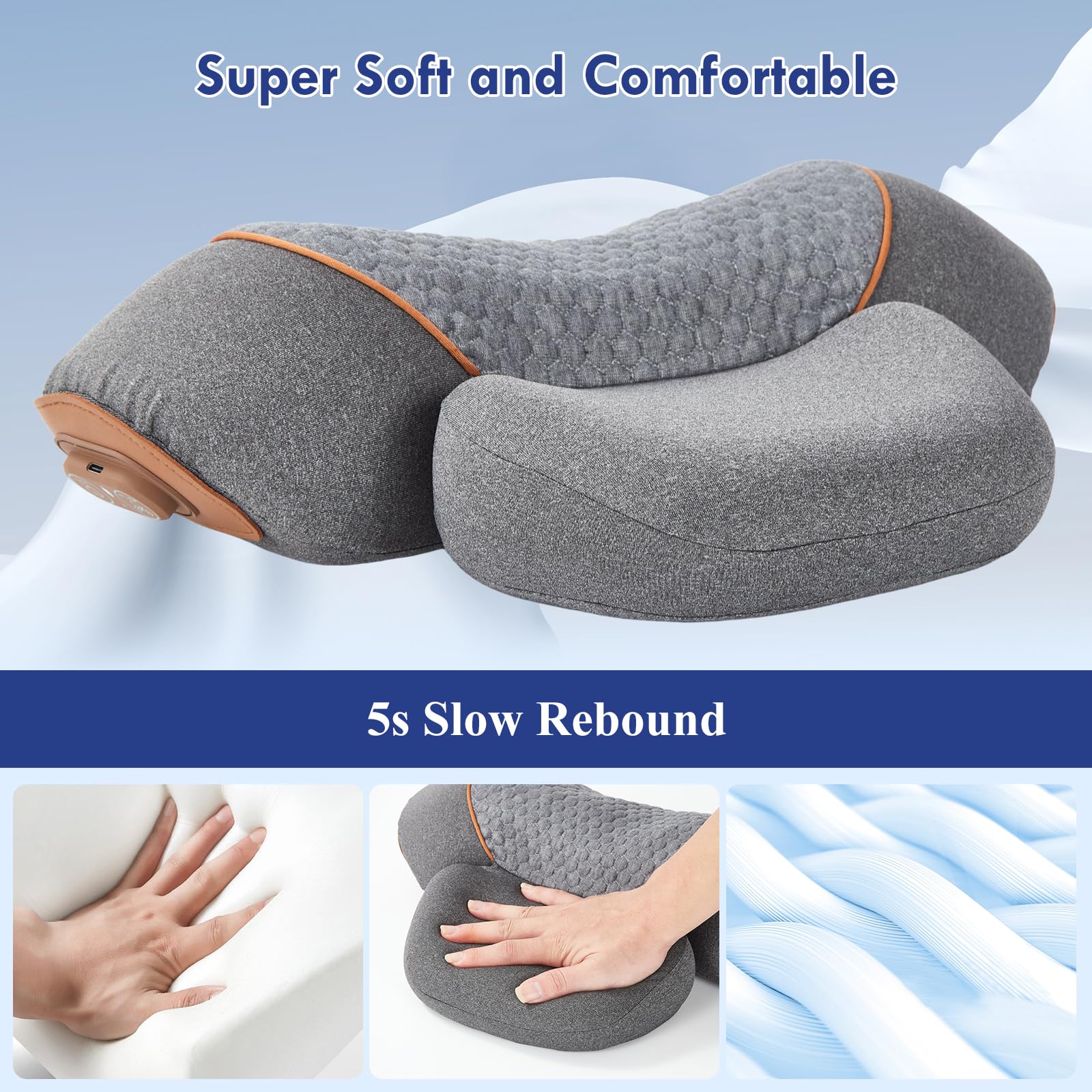 3 in 1 Heated Neck Massage Pillows with Heat for Pain Relief Deep Tissue, Rechargeable Cervical Neck Hump Corrector, Wireless Pillow Supports - 5