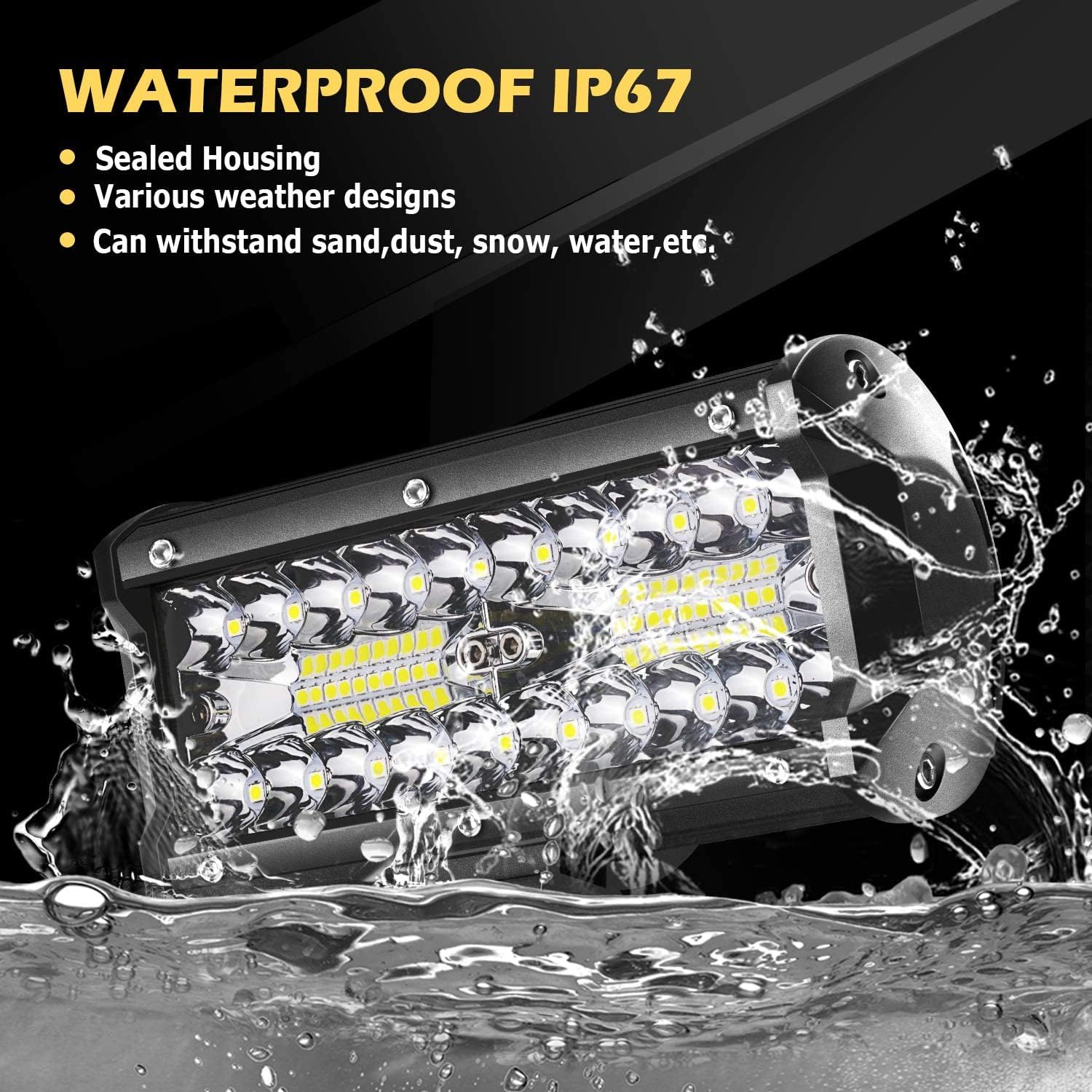 7 Inch LED Off Road Lights Pods,4 Pcs 6.5 Inch 120W Spot Flood Combo Beam 12000LM Triple Row Waterproof Led Work Lights&Wiring Harness Kit for ATV UTV Truck Boat Golf Cart Off Road Fog Bumper Light