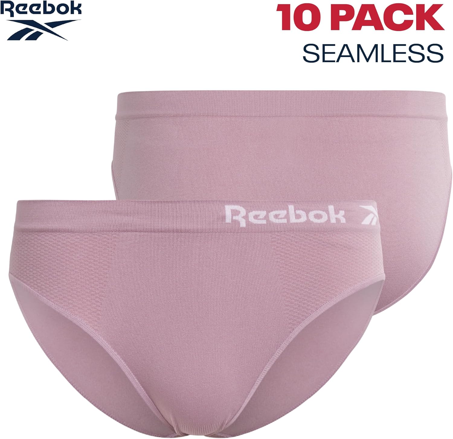 Reebok Womens Bikini Underwear - 10 Pack Stretch Performance Briefs Bikini Panties - Seamless Underwear for Women (Size S-XL)