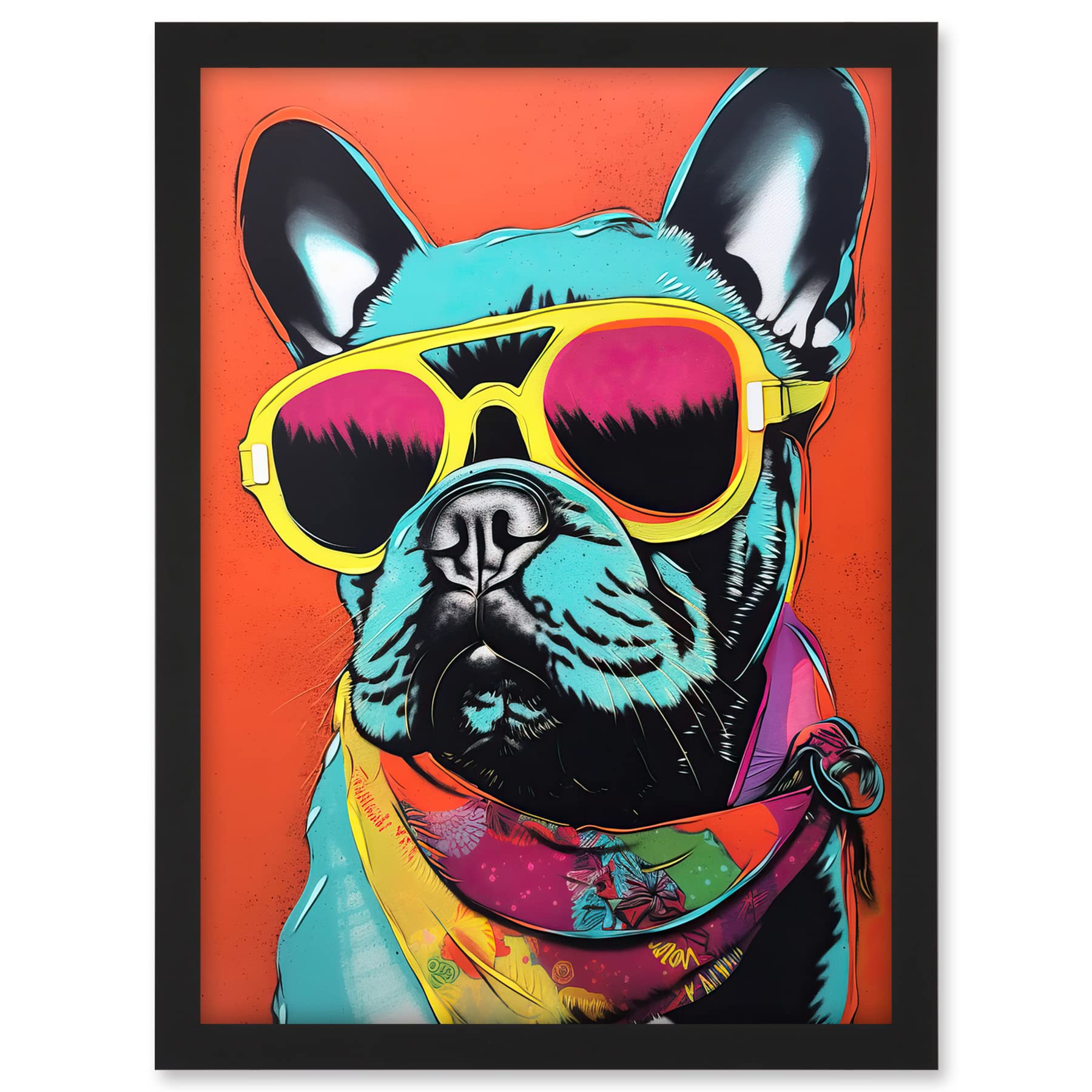 Artery8 French Bulldog Wearing Sunglasses and Bandana Artwork Framed A3 Wall Art Print