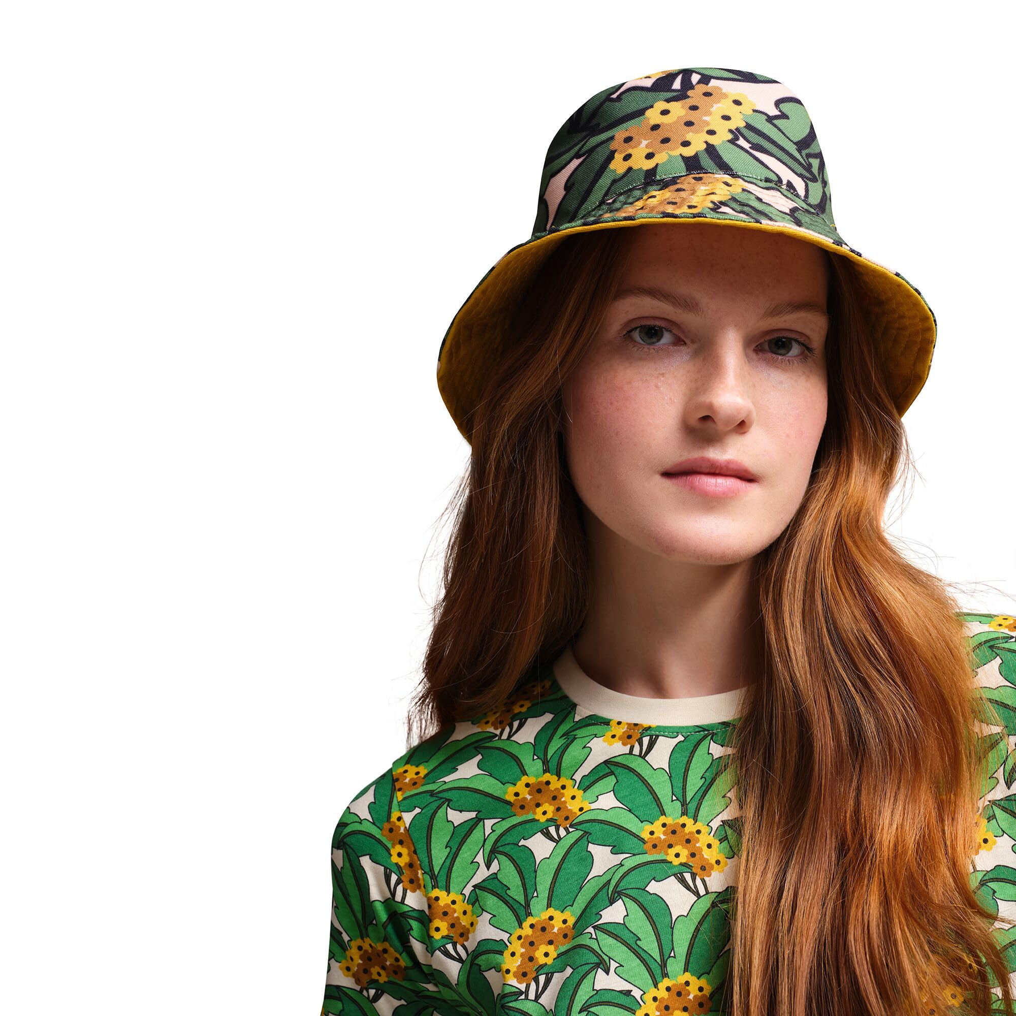 Regatta Women's Orla Kiely Reversible Floral to Block Colour Bucket Hat in Green | Size: Small/Medium