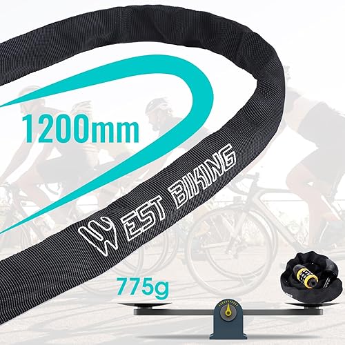 Miniatura 2 de HONGYEA Candado de cadena de bicicleta de 3.94 pies, cerraduras de bicicleta resistentes antirrobo con combinación de 5 dígitos, bloqueo de cadena