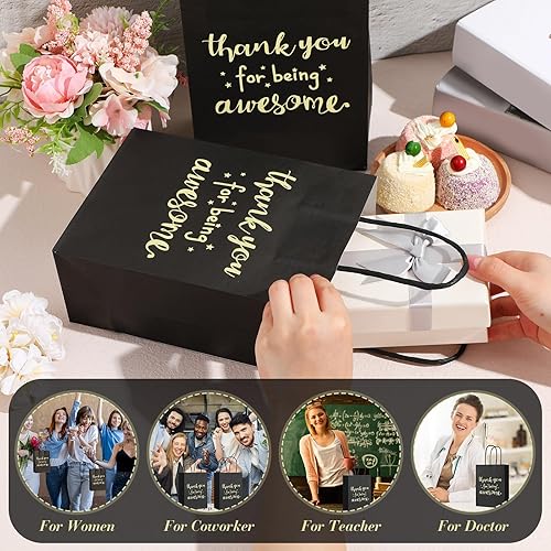 Miniatura 2 de Jetec 50 bolsas de regalo de papel de agradecimiento para trabajadores sociales, voluntarios y voluntarios, con asas para compañeros de trabajo,