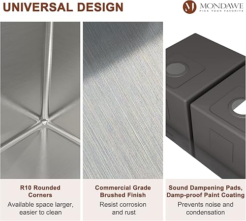 Miniatura 5 de MONDAWE - Fregaderos de cocina de doble cuenco, fregadero de cocina de 32 pulgadas, fregadero de acero inoxidable resistente con estación de trabajo
