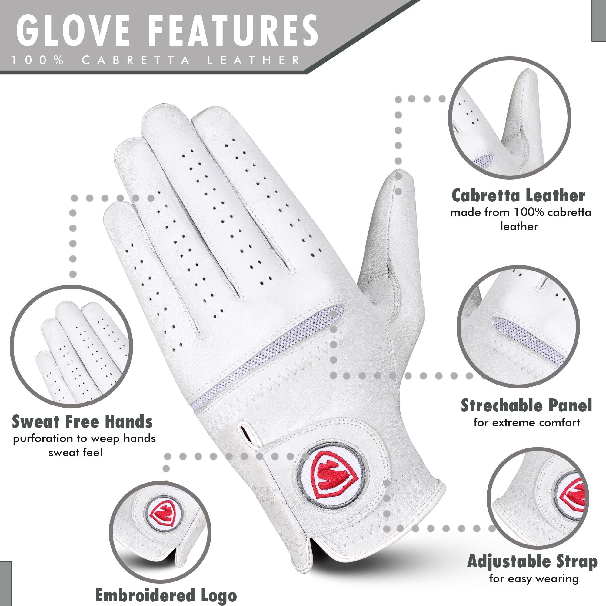 Sledwise Golf Gloves Men Right Handed Golfer 2 Pack - 100% Cabretta Leather, Mens Golf Glove, All Weather Grip