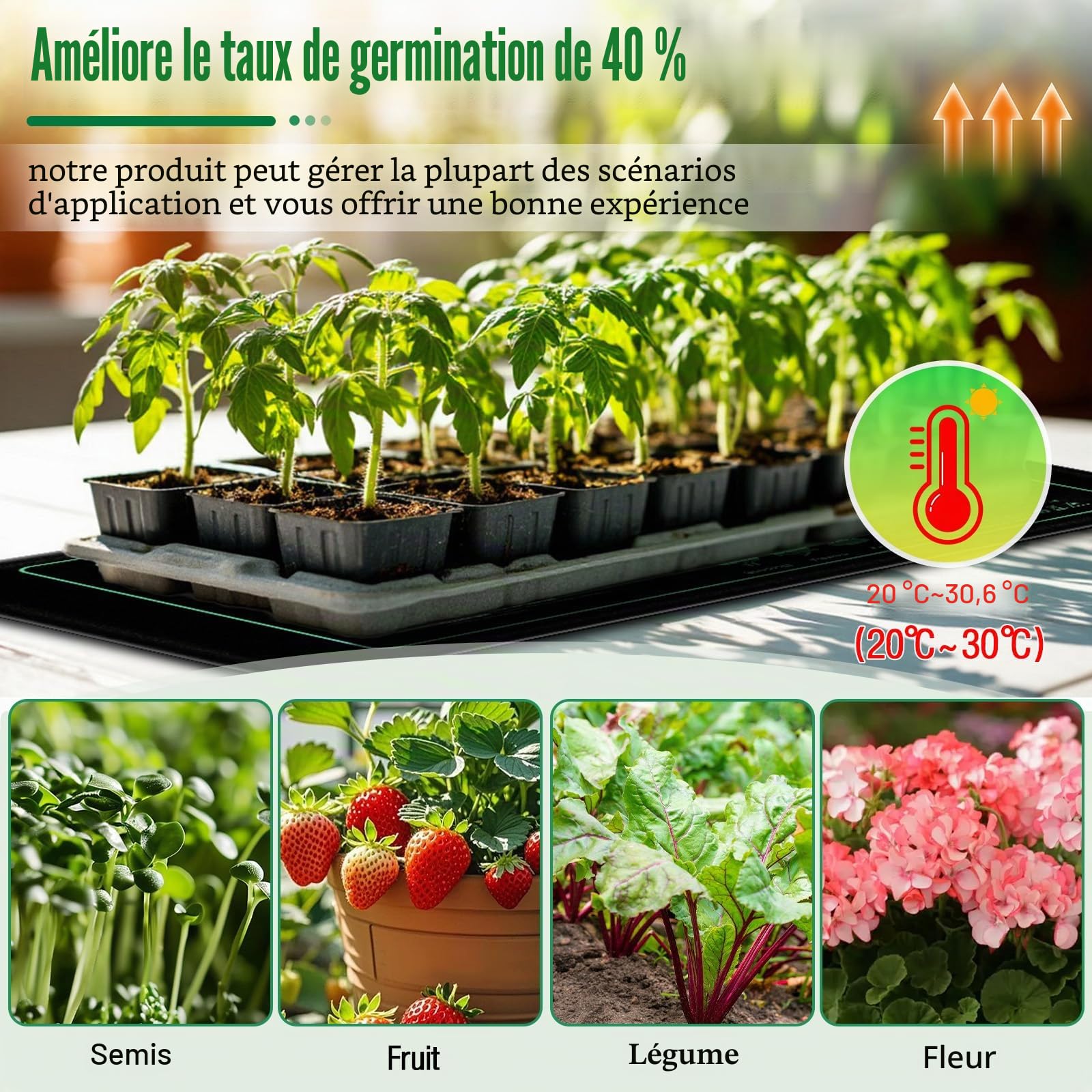 Tapis Chauffant pour Plantes, 50W Tapis Chauffant Semis avec Thermostat, Accélérer la Germination, Résistant au Feu, Étanche IP67, pour Animaux Domestiques, Reptiles, Semis, 54 x 26 cm
