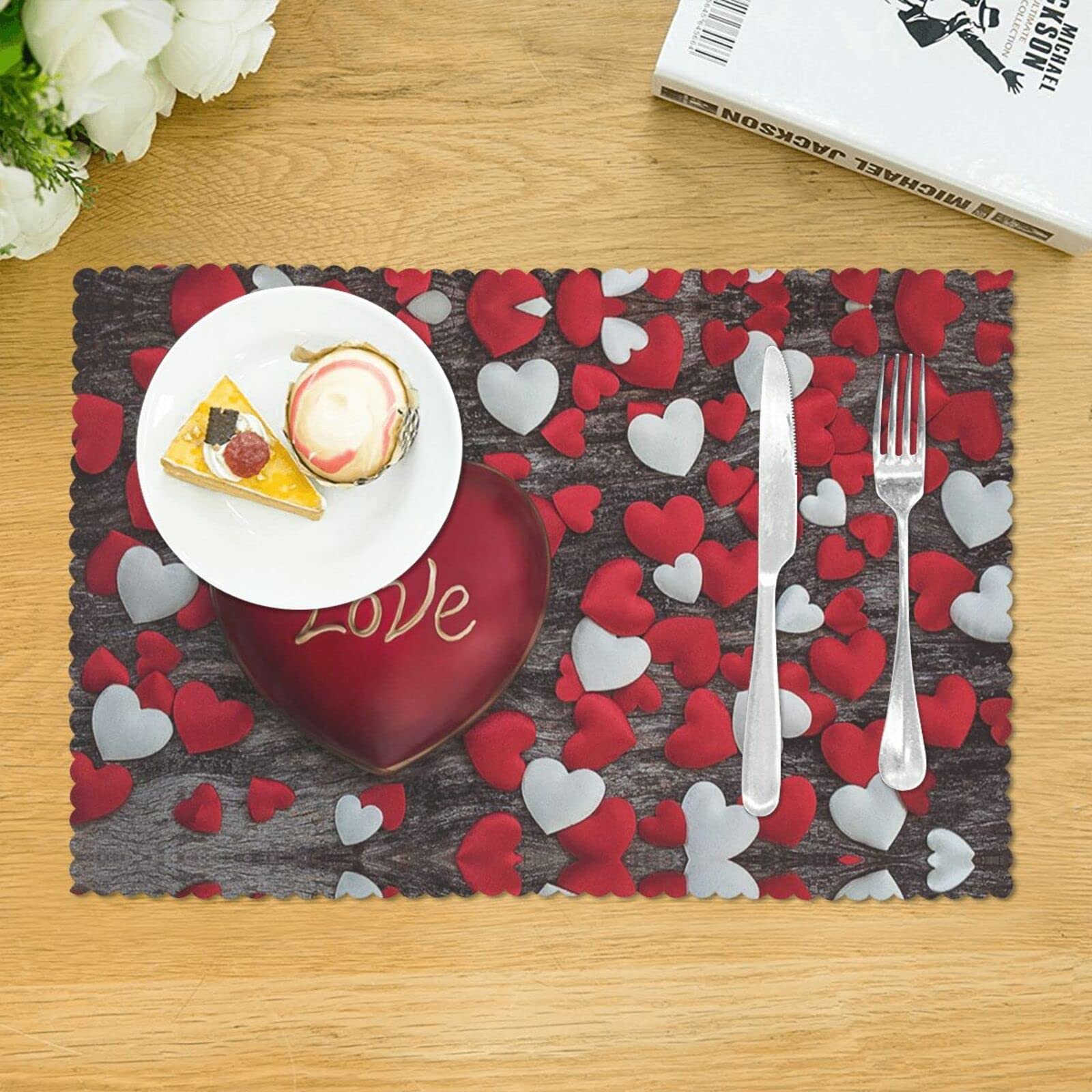 SharkBliss Valentinstag Tischsets 4er-Set – Büffelkaro, 30.5x45.7 Cm, Baumwolle, Waschbar