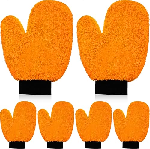 Miniatura 8 de Remerry 6 guantes de microfibra con pulgar para autos, guantes de lavado de pintura, manoplas de polvo de tejido de rizo