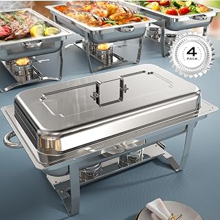 Tatakoii 4-Pack 9QT Chafing Dishes for Buffet - Mirror Polished Stainless Steel Servers with Rolled Edges for Parties Weddings Hotels