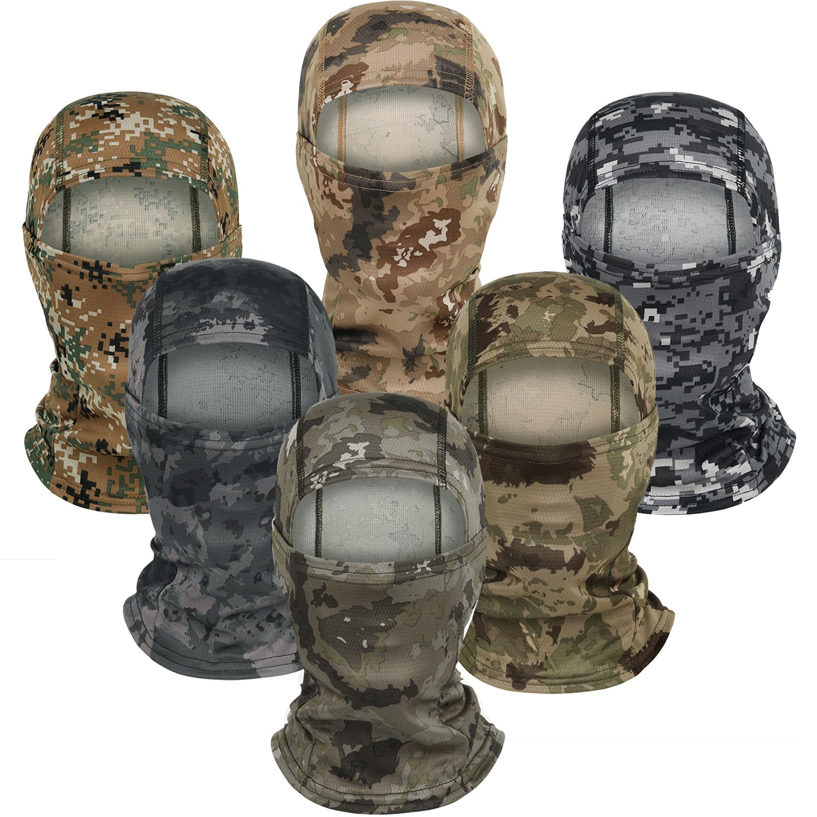 6PCS Camo Face Mask Ski Mask Motorcycle Balaclava Full Face Mask Windproof UV Protection Cover Men Women Outdoor