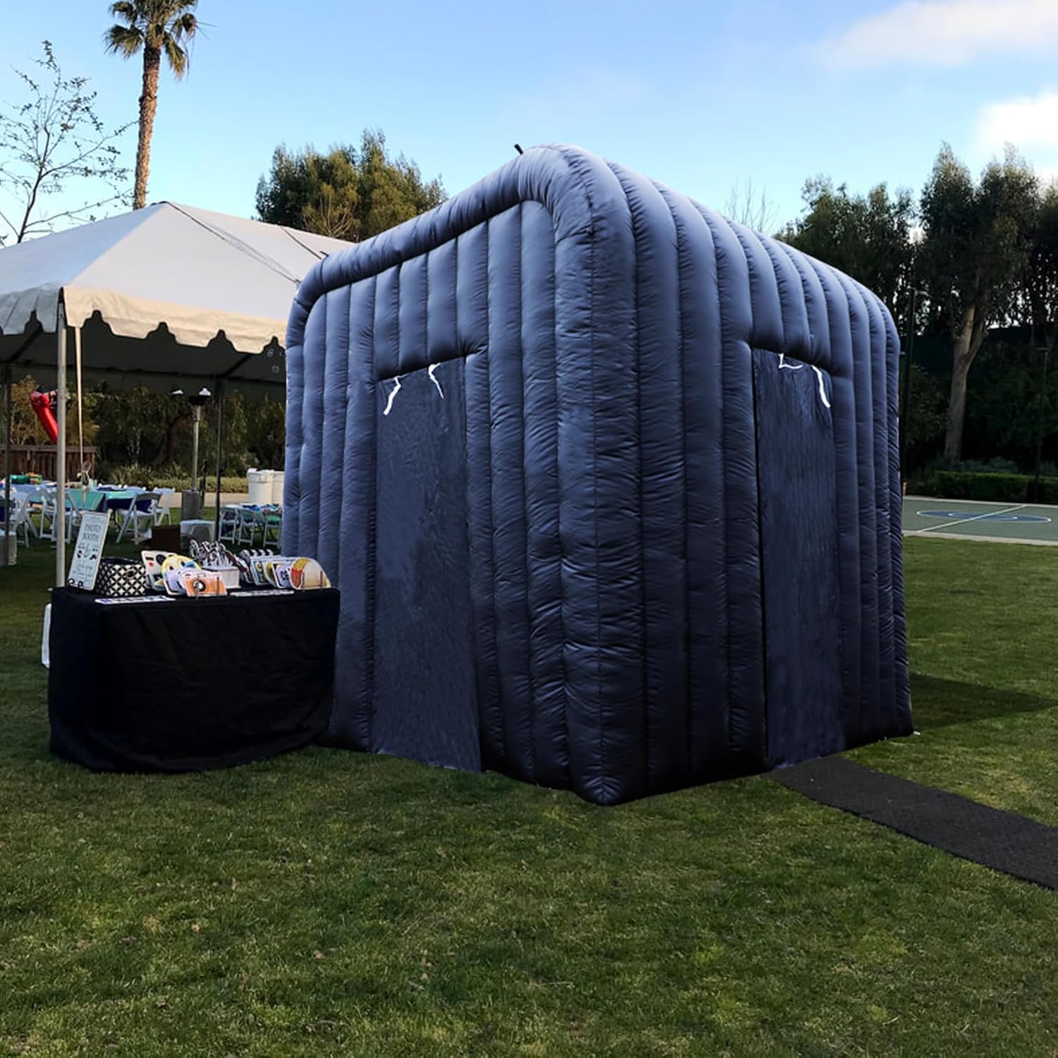 Upgrade Version Inflatable Led Photo Booth (Black, Two Doors, 9.2x9.2x9.2ft),with Air Blower and Remote Controller Portable Cube，for Party, Wedding, Anniversary, Birthday,Commercial Lease