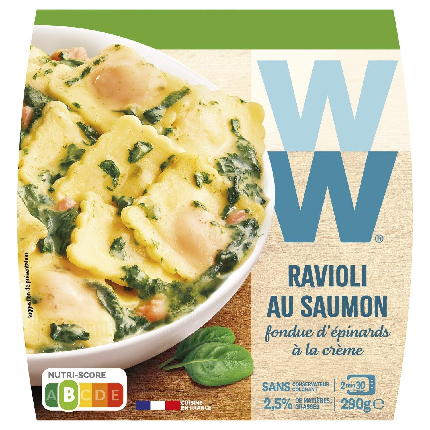 WEIGHT WATCHERS – Plat Cuisiné Ravioli au Saumon Fondant, Saveur Authentique en Barquette 290g - Le Lot De 3