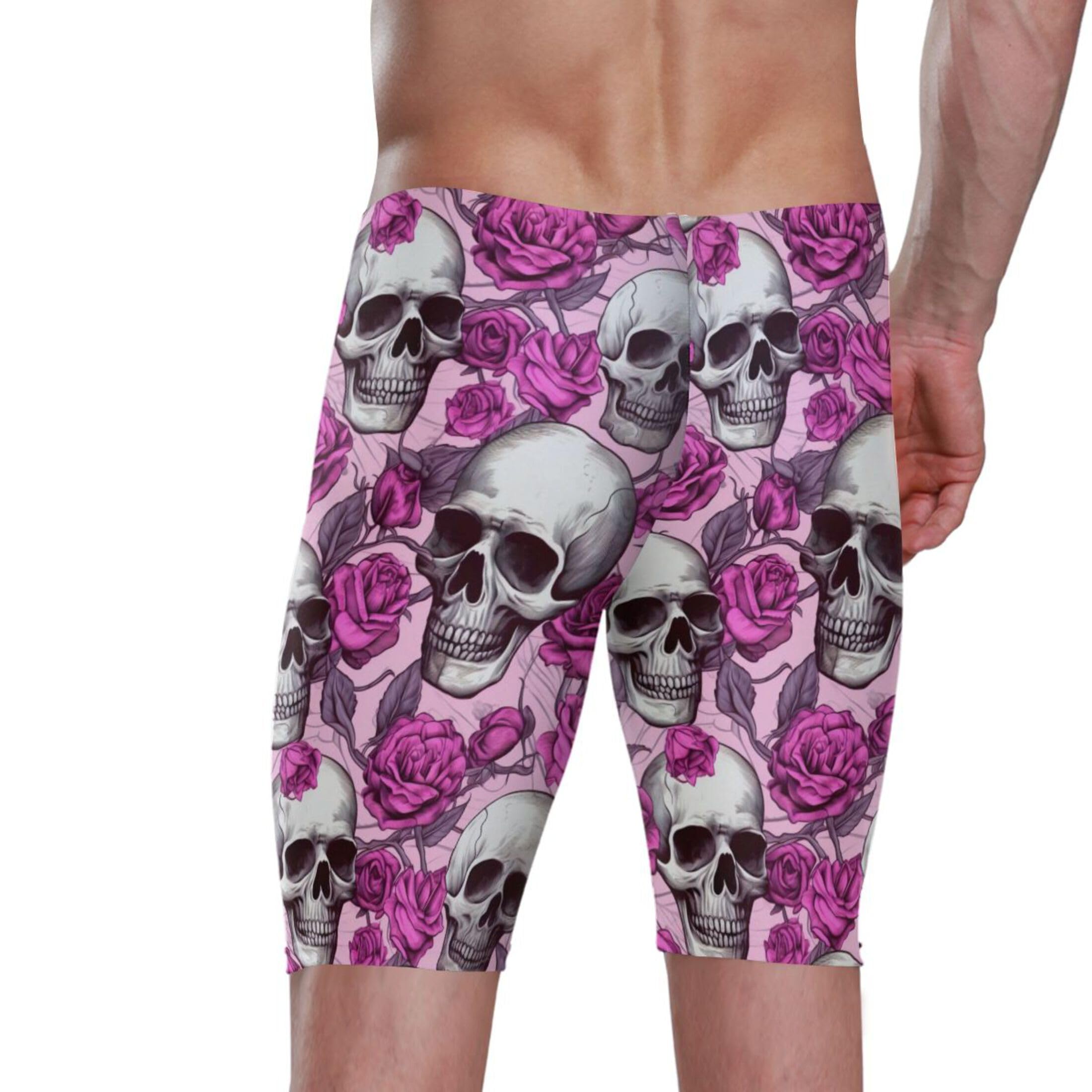 Sugar Skull Skeleton Gothic Flowers Mens Swim Jammers Swimsuit XL B0402993