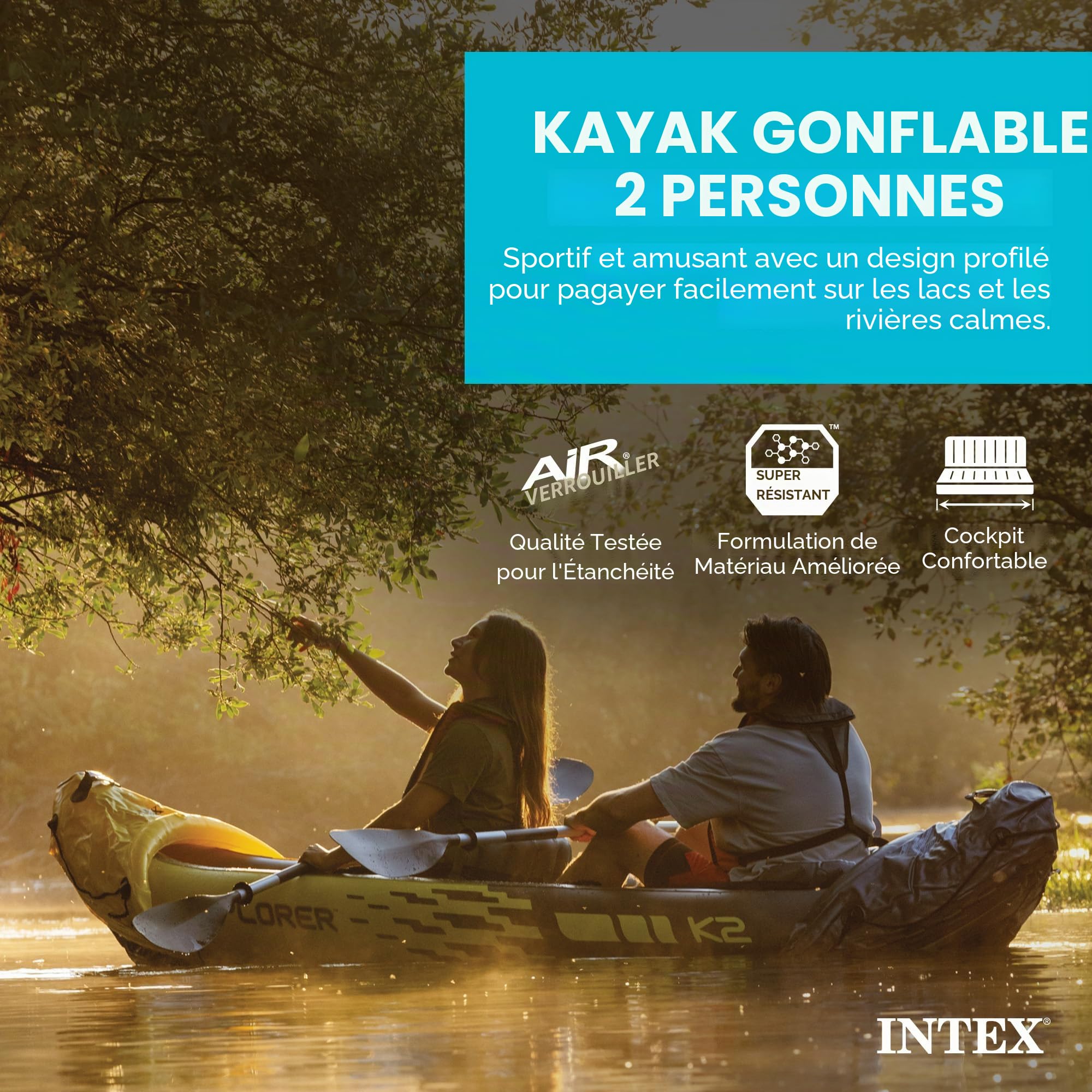 Ensemble de 2 Places INTEX Explorer K2 Kayak, Kayak Gonflable avec rames en Aluminium et Pompe à air Haute Puissance