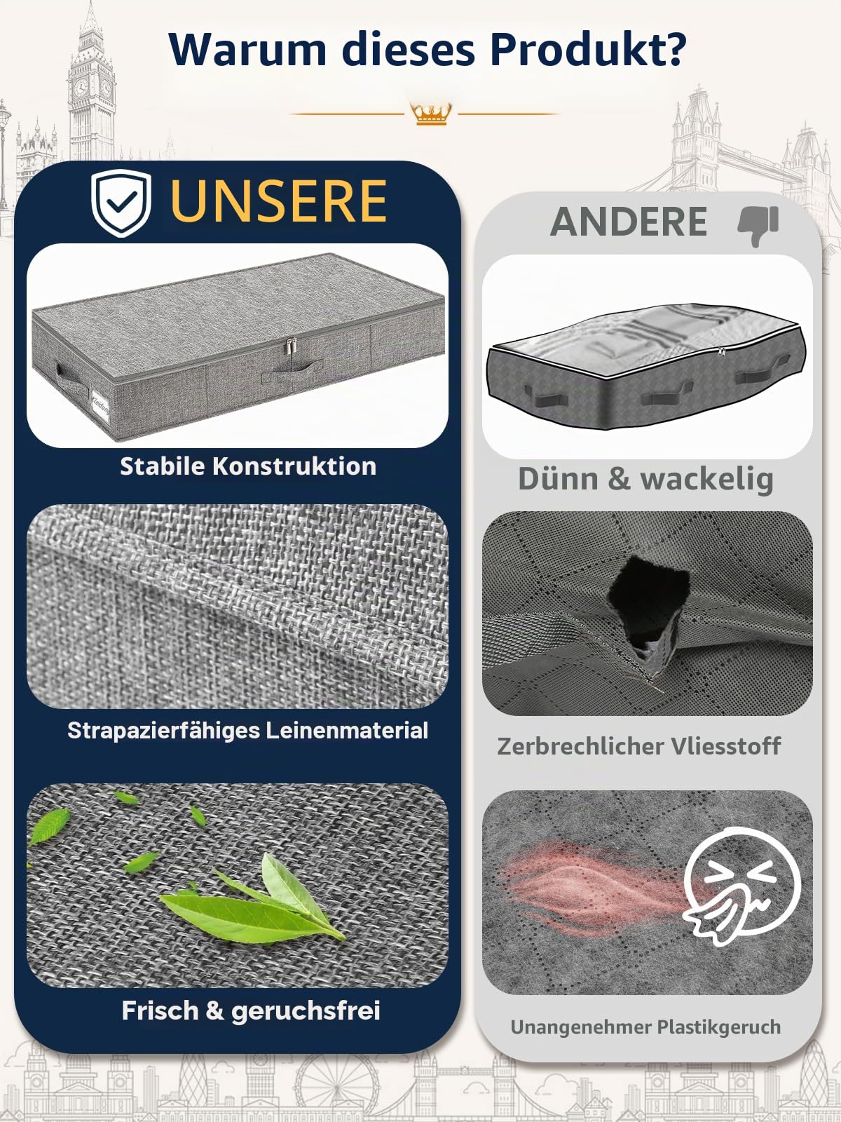 Unterbett-Aufbewahrungsbox mit Deckel, 2 Stück, 12 cm hoch, niedrige Unterbett-Aufbewahrungsboxen mit stabiler Seiten- und Bodenstütze, Stoff, dünn, flach, Unterbett, Sofa