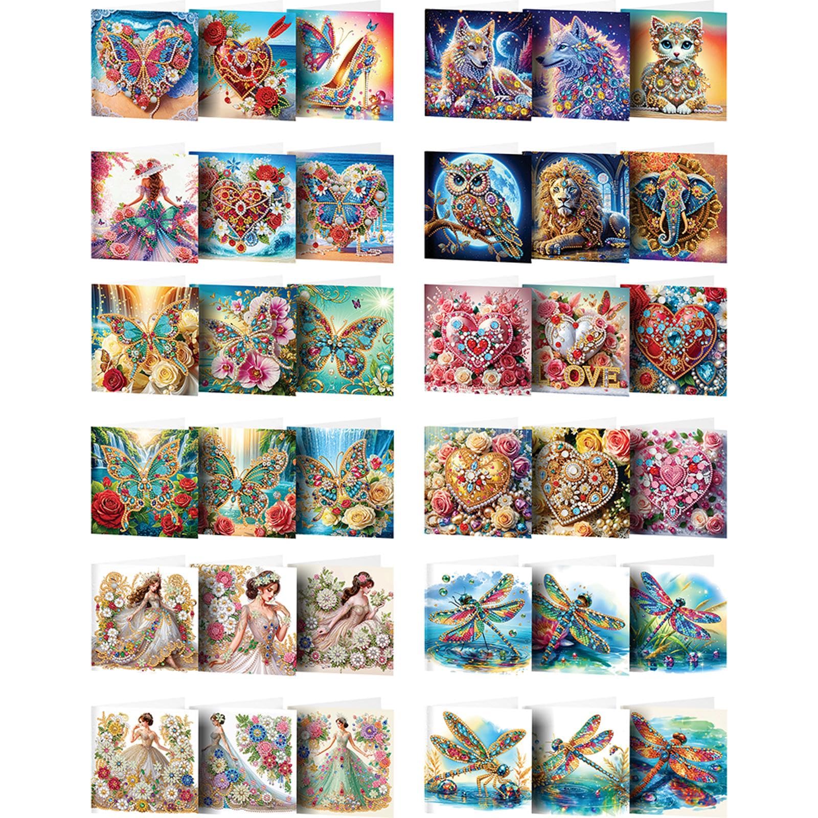 Multicolor 6Pcs Greeting Card Butterfly Diy Card Rhinestone Painting Card Kit Diamond