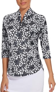 Cucuchy Womens Golf Shirt Quick Dry 3/4 Sleeve Quarter Zip Polo Workout Tops Tennis Shirts S-XXL