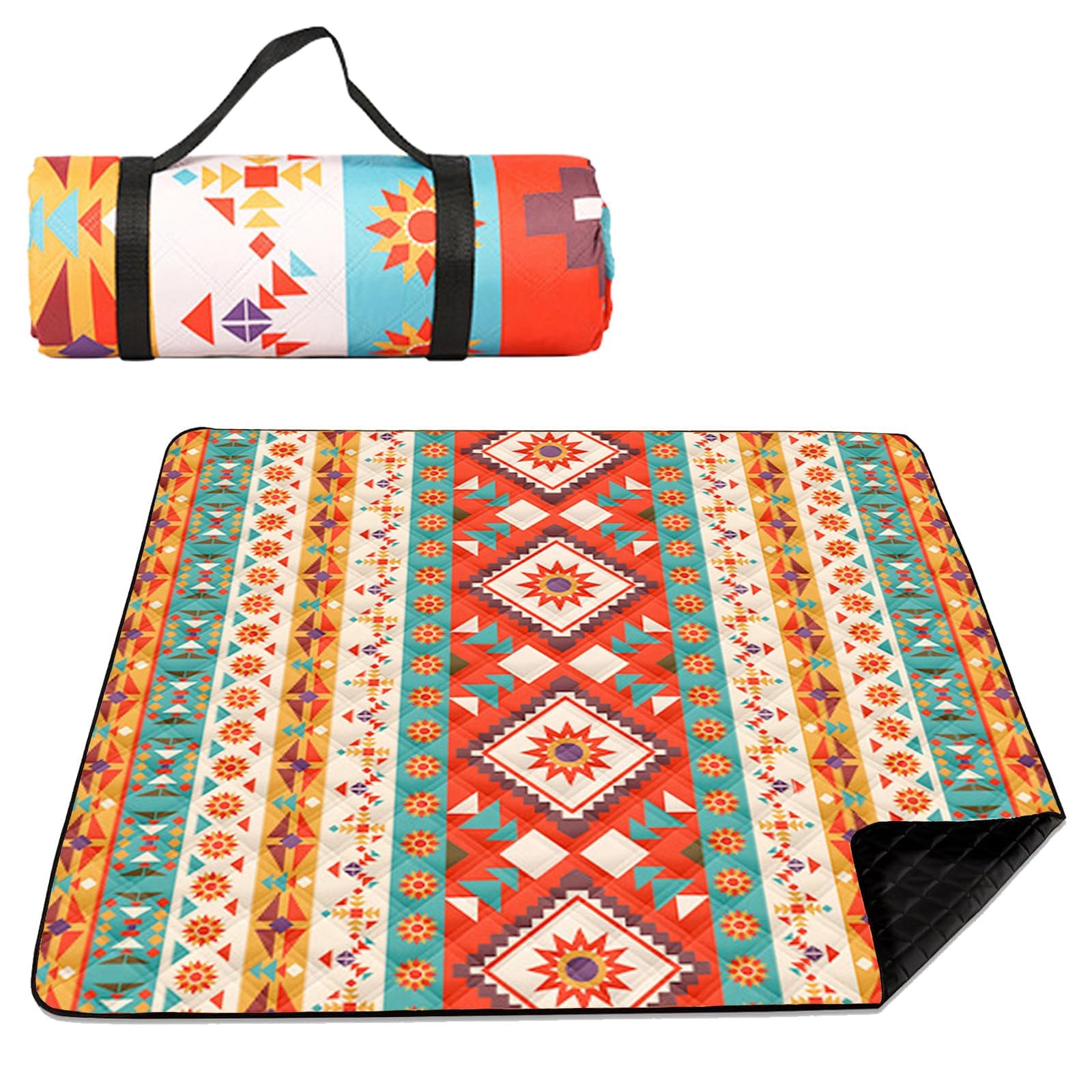 Couverture de Pique-nique Imperméable Grand Tapis de Pique-nique Sangle de Transport pour Camping, Parc, Jardin, Plage, Extérieur, Lavable en Machine, Pliable et Portable, Résistant à l'Eau