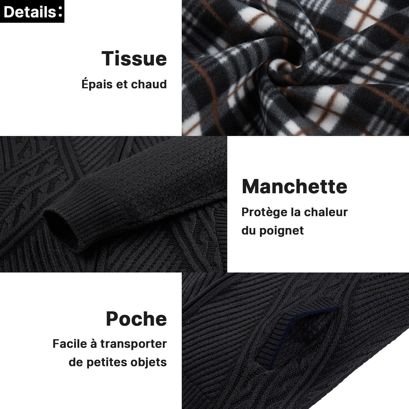 KUDORO Cardigan Gilet Homme Pull Homme Cardigan en Tricot Chandail Homme Zippé Chaud Slim Fit Épais avec Col Montant Tricot Décontractée Polaire Men Sweater Mode Vest