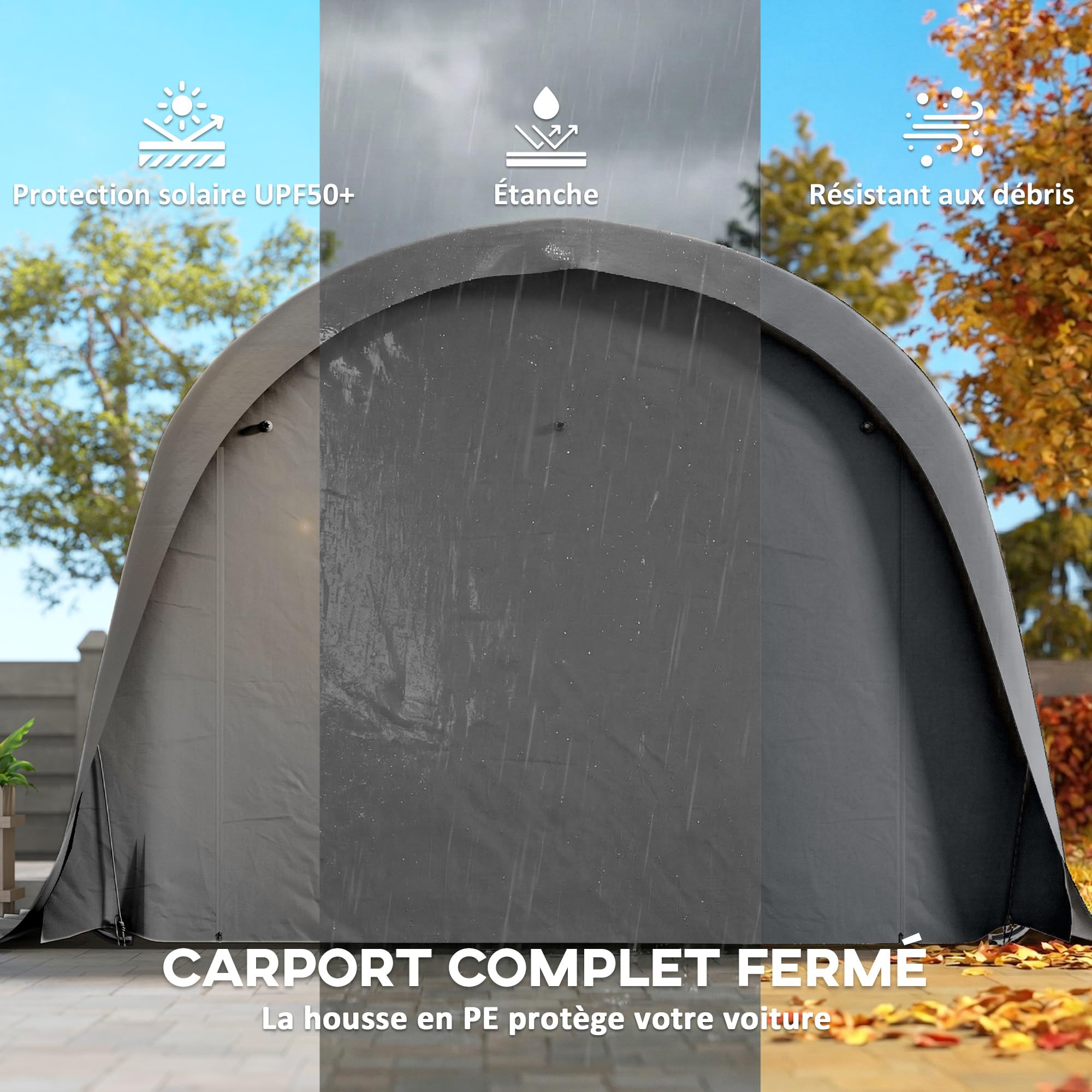 Outsunny Carport Tente de Garage 3,6 x 7,2 m, abri Voiture extérieur, Tente de Stockage avec parois latérales Amovibles et Grande Porte Roulante, carport pour Voiture, Camion, Bateau, Gris foncé
