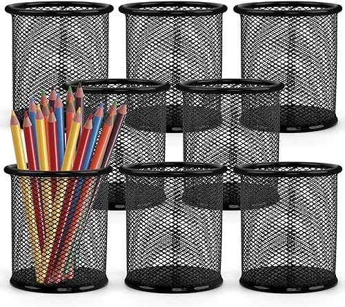 Rocutus Portalápices, paquete de 8 soportes de malla para lápices, soporte de metal para lápices, soporte de accesorios de escritorio, taza de malla disponible en Yaxa Peru