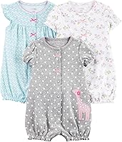 Simple Joys by Carter's Baby Girls 3-Pack Snap-Up Rompers - 100% Cotton, Oeko-Tex Certified, Fun Prints for Easy Changes