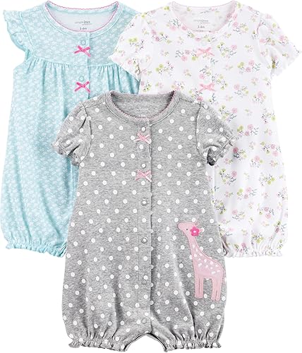 Simple Joys by Carter's baby-girls 3-pack Snap-up Rompers Blue Swan/Grey Dots/White Floral