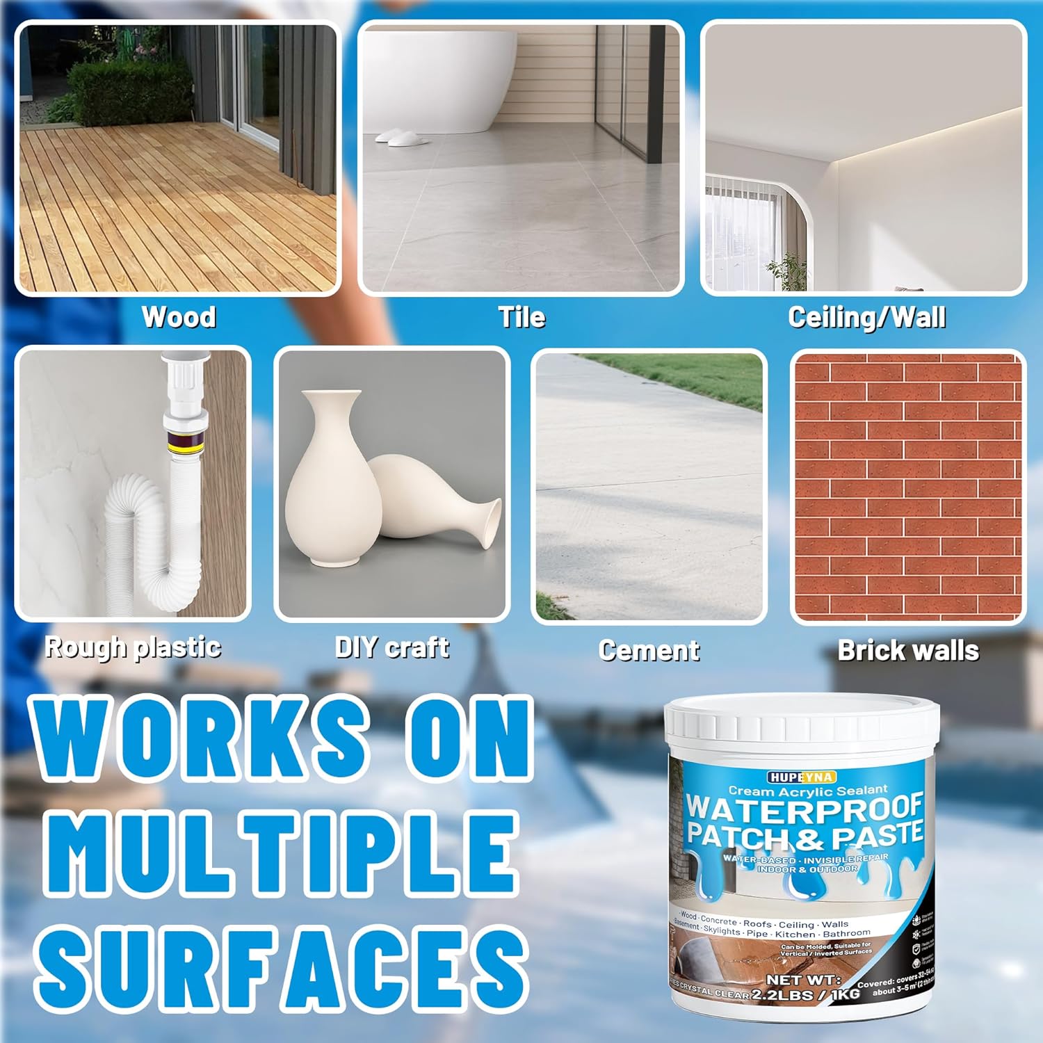 Waterproof Patch & Seal Rubberized Sealant Paste, 2.2lbs Anti-Leakage Clear Waterproof Paste Invisible Indoor & Outdoor Repair for Curved and Vertical Surfaces Wood, Tile, Stone, Roofs, Wall