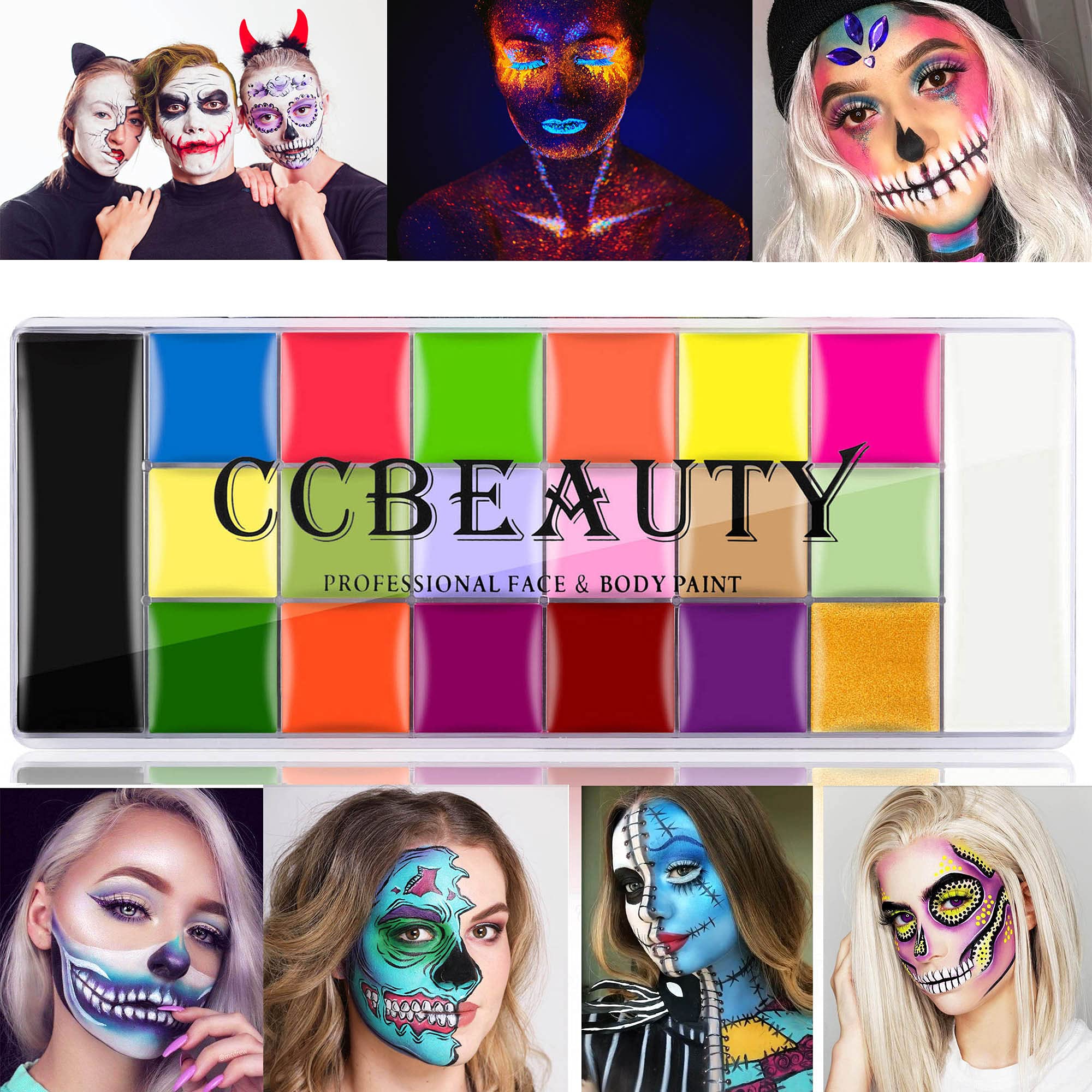 CCbeauty Professional Face Body Paint Kit 2x20 Colors with 10 Blue Brushes OilBased Face Paint